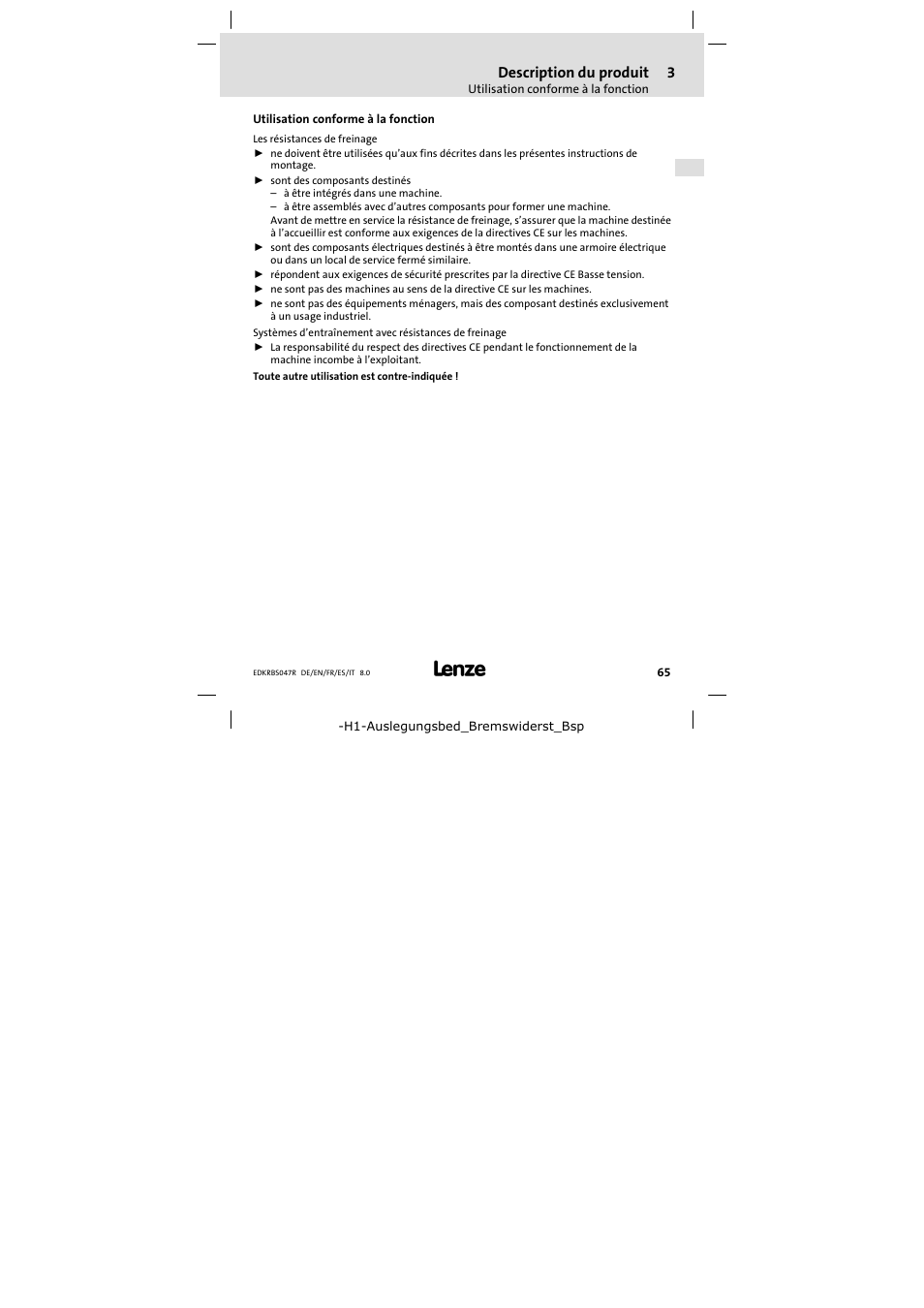 Utilisation conforme à la fonction, Description du produit | Lenze ERBSxxxxxxxx User Manual | Page 65 / 132