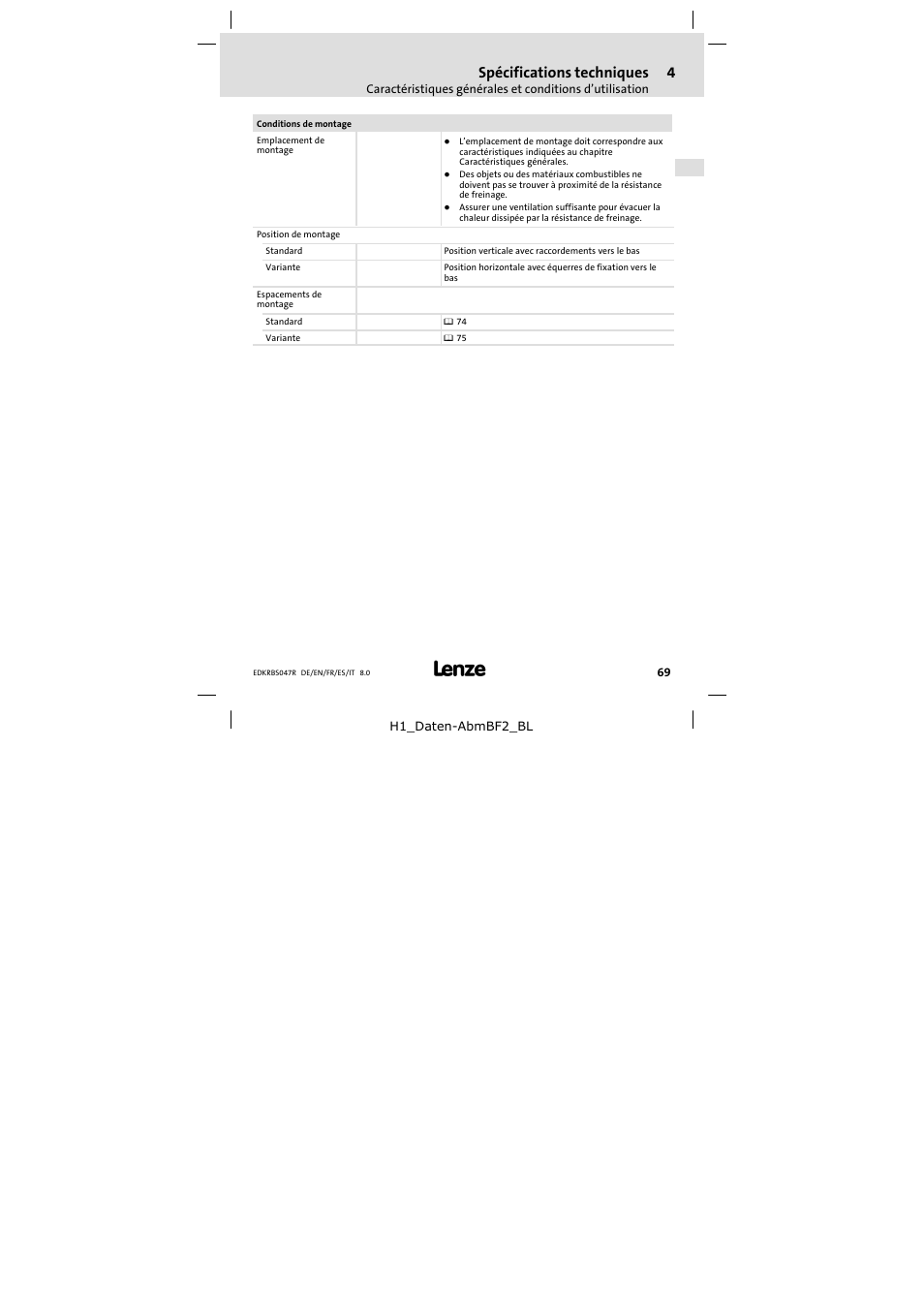 Spécifications techniques | Lenze ERBSxxxxxxxx User Manual | Page 69 / 132