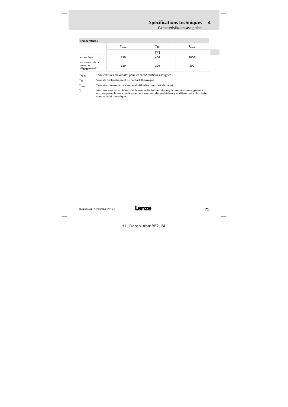 Spécifications techniques | Lenze ERBSxxxxxxxx User Manual | Page 71 / 132