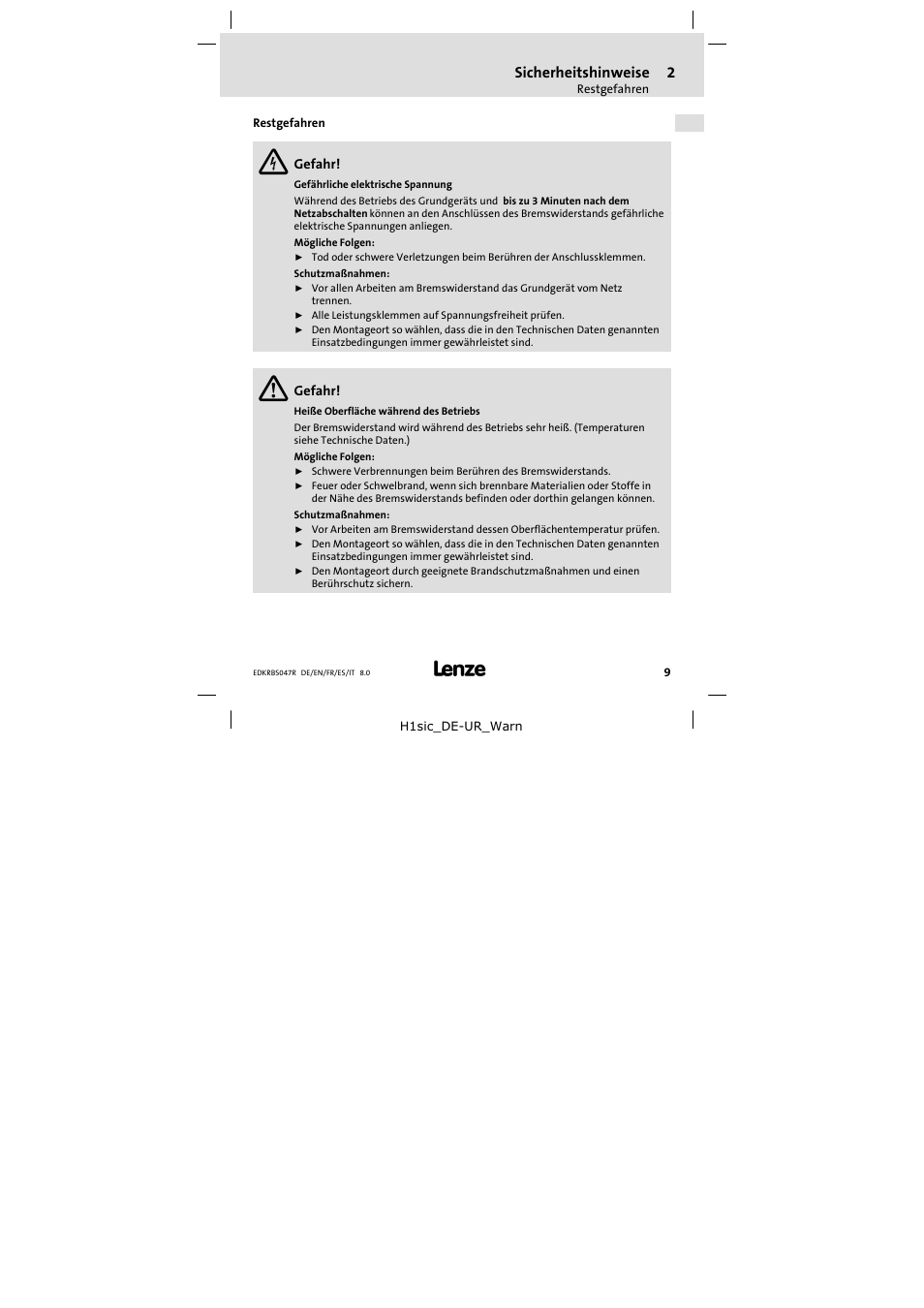Restgefahren | Lenze ERBSxxxxxxxx User Manual | Page 9 / 132