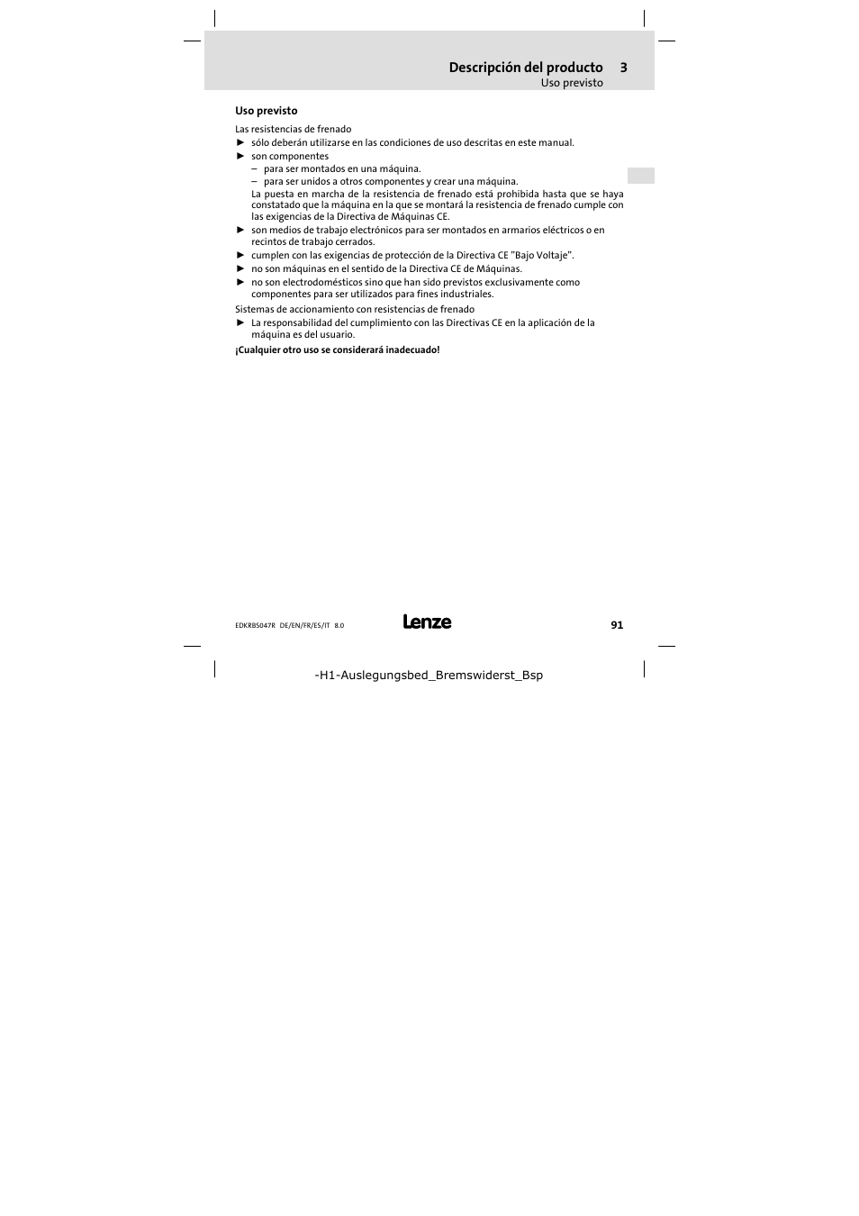 Uso previsto | Lenze ERBSxxxxxxxx User Manual | Page 91 / 132