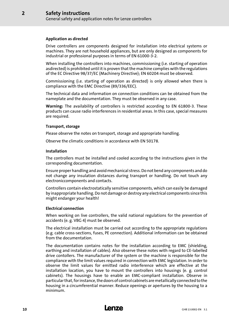 Safety instructions | Lenze 931W User Manual | Page 10 / 68