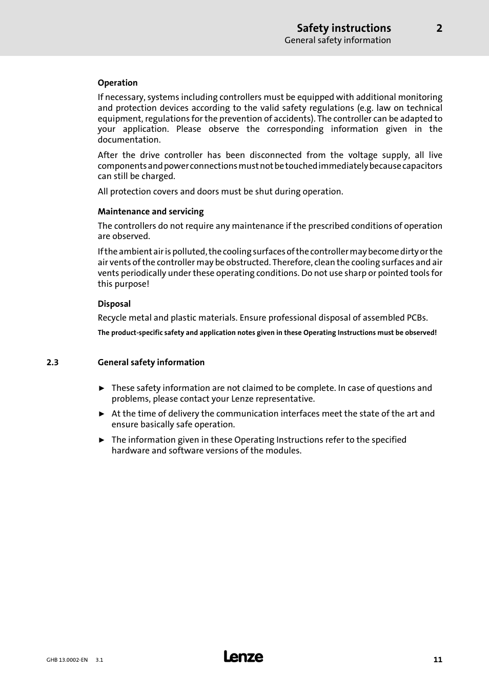 Safety instructions | Lenze 931W User Manual | Page 11 / 68