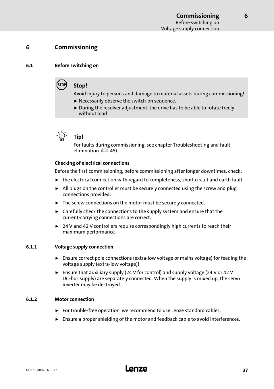 Commissioning, 6commissioning | Lenze 931W User Manual | Page 37 / 68