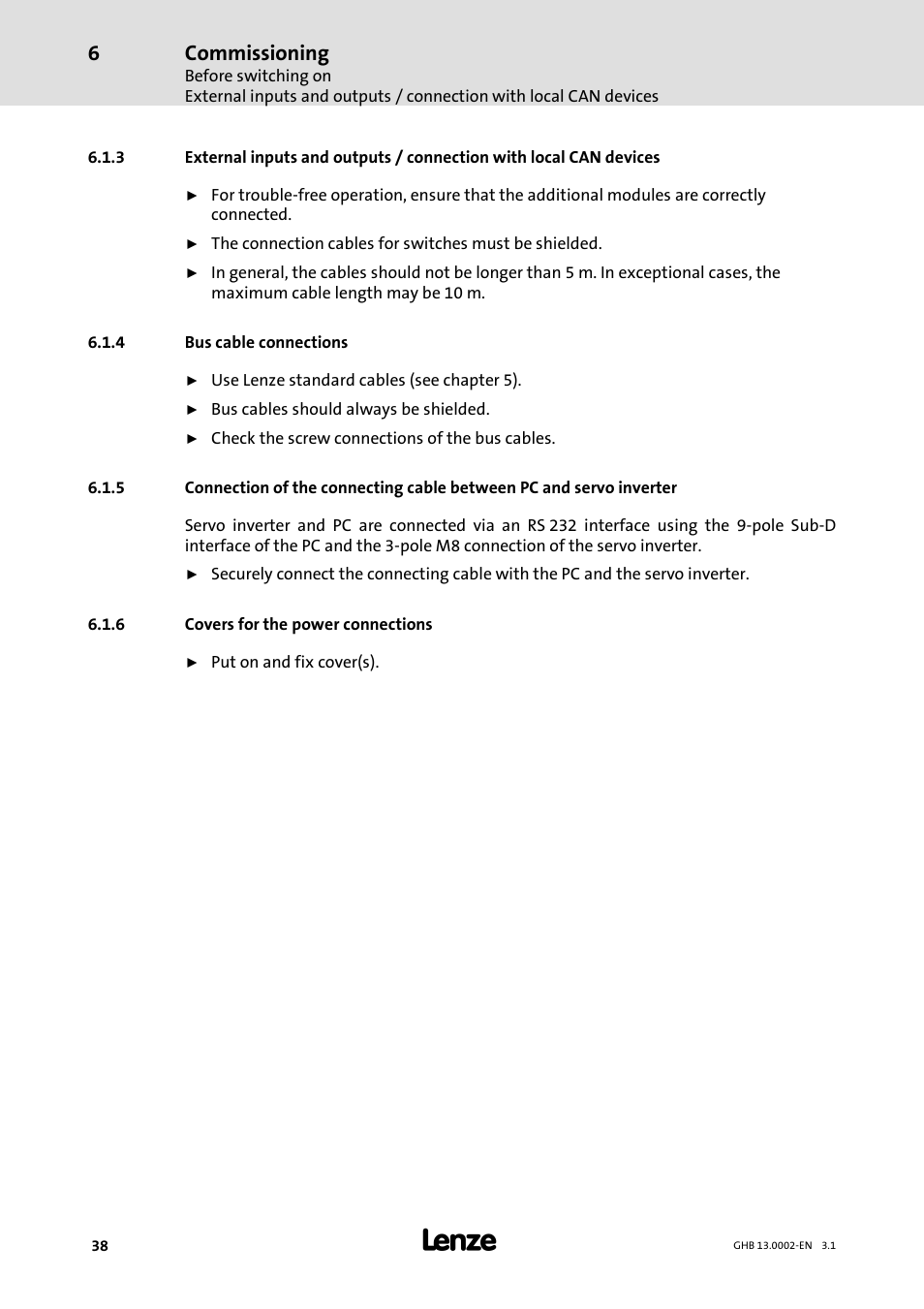 Commissioning | Lenze 931W User Manual | Page 38 / 68