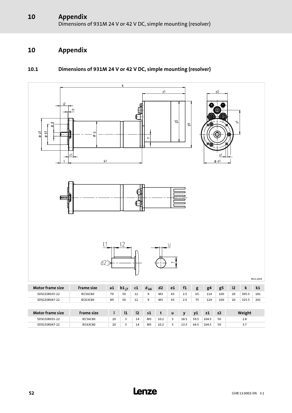 Appendix, 10 appendix | Lenze 931W User Manual | Page 52 / 68