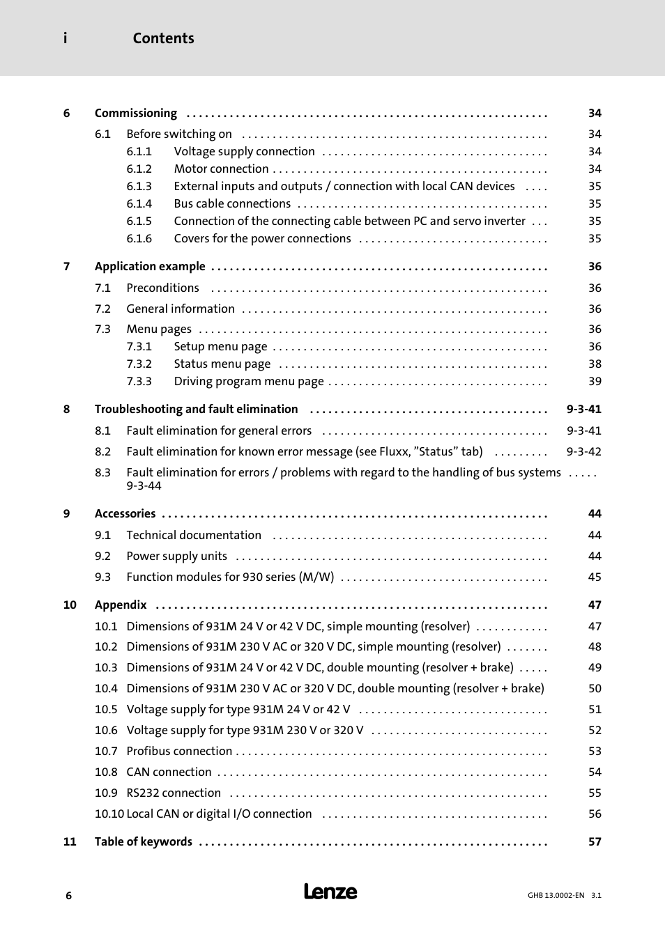 Contents i | Lenze 931W User Manual | Page 6 / 68