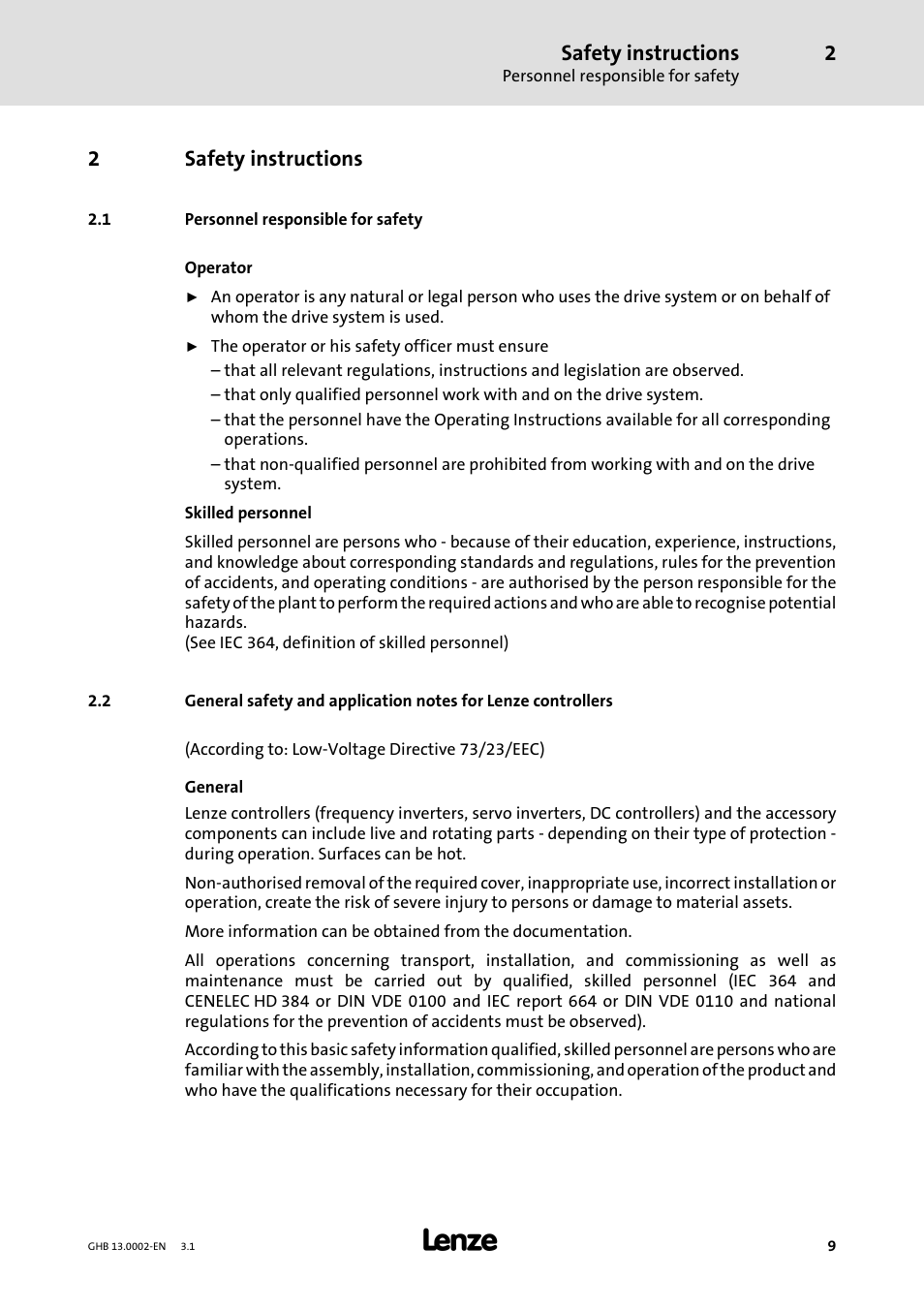 Safety instructions, 2safety instructions | Lenze 931W User Manual | Page 9 / 68