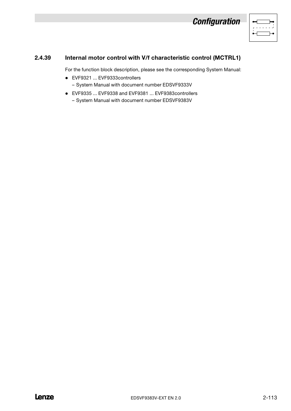 Configuration | Lenze EVF9383 User Manual | Page 121 / 232