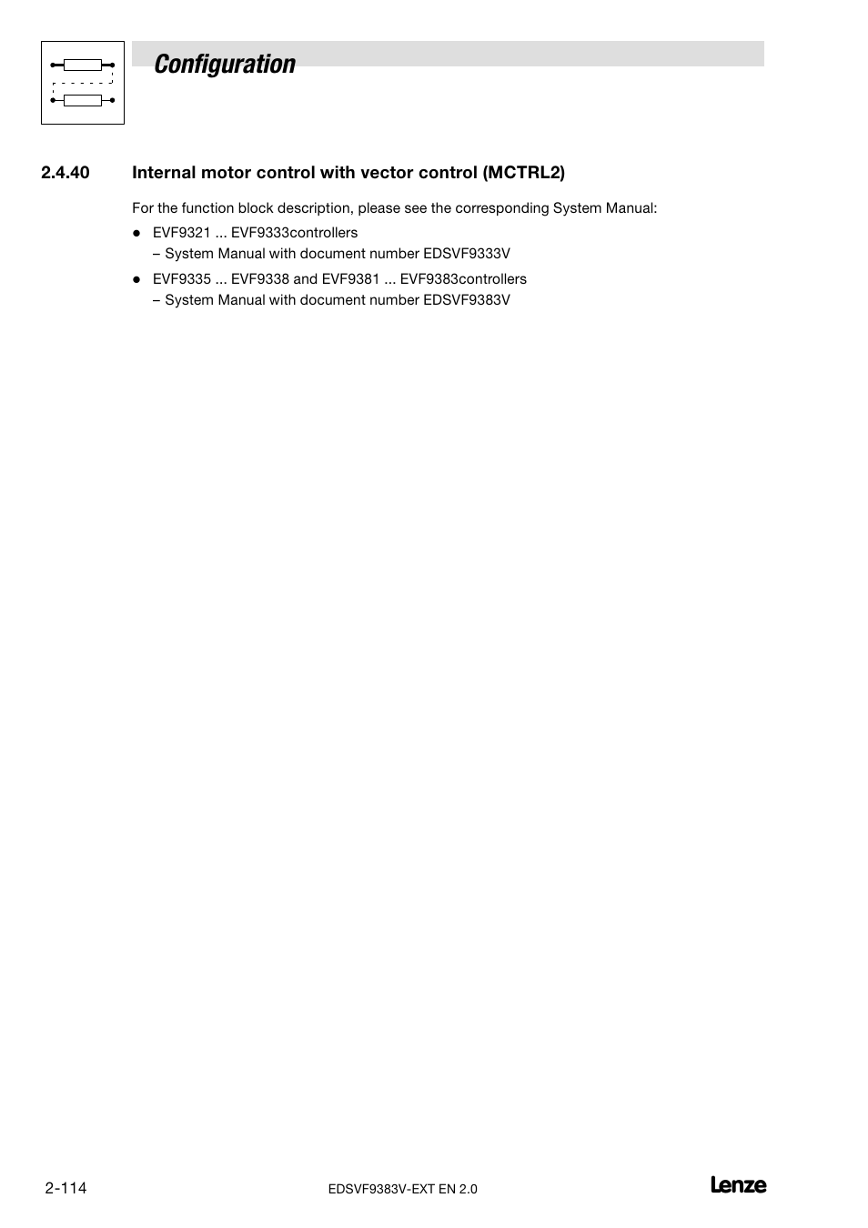 Configuration | Lenze EVF9383 User Manual | Page 122 / 232