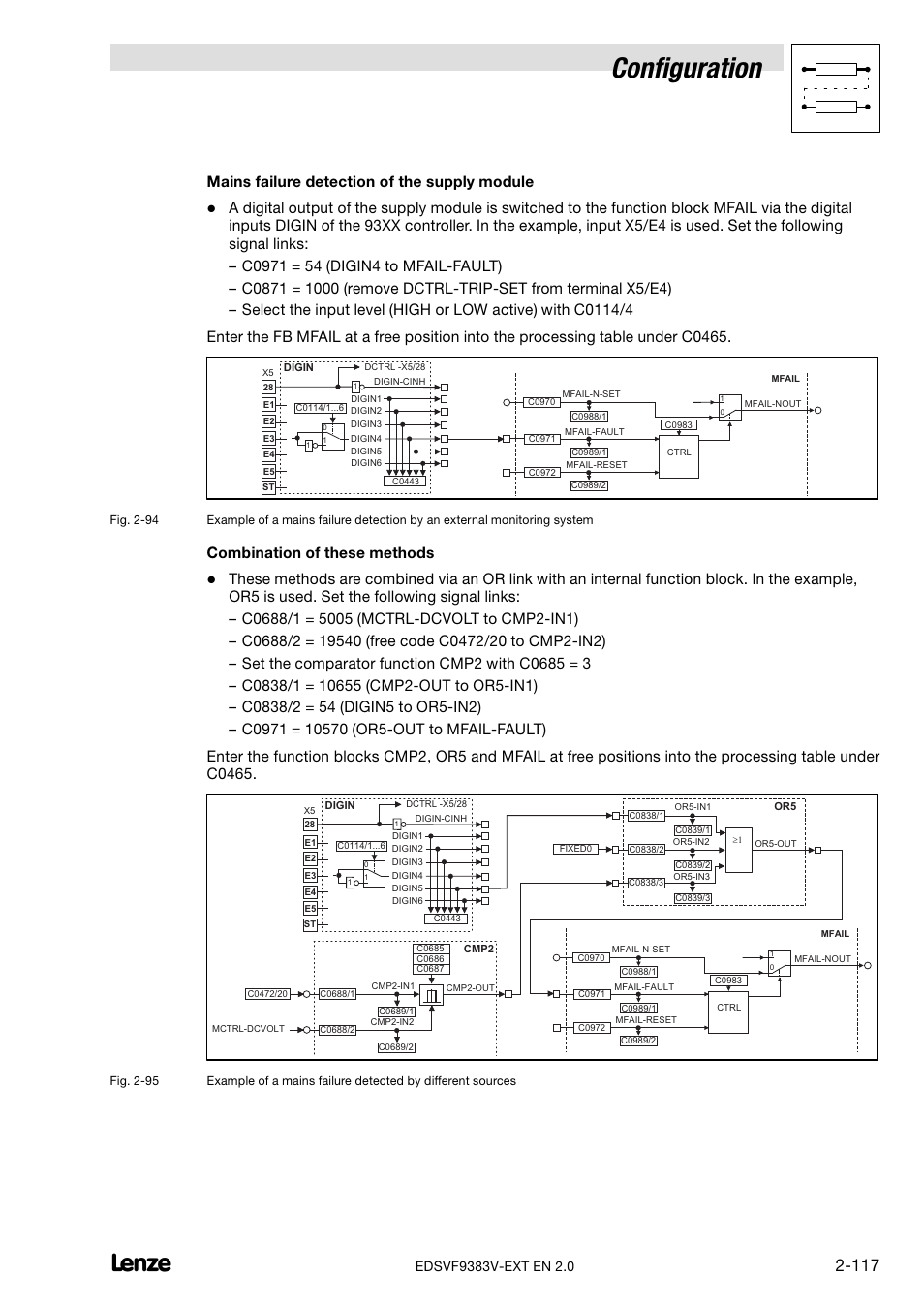 Configuration, Mains failure detection of the supply module, Combination of these methods | Lenze EVF9383 User Manual | Page 125 / 232