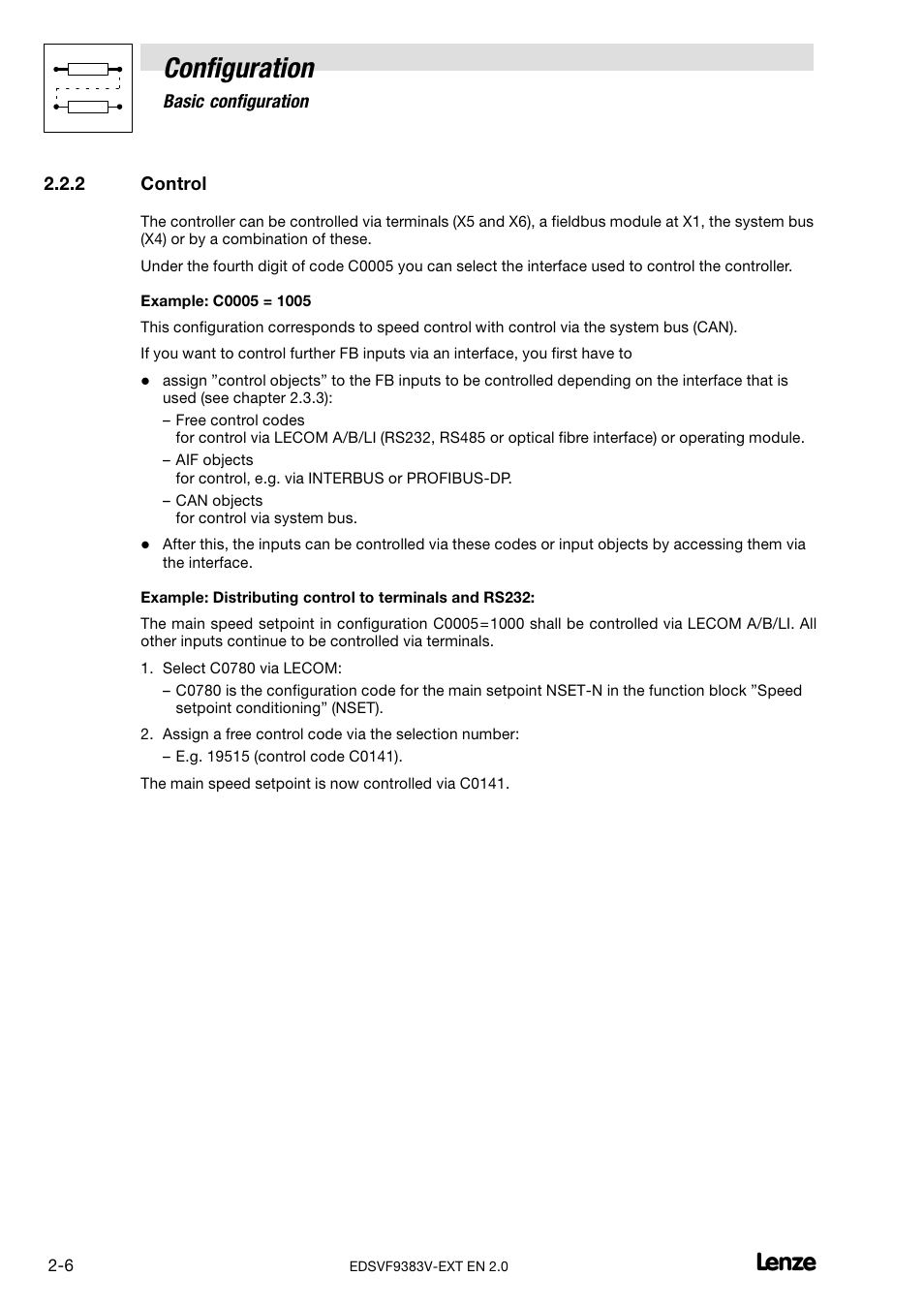 Control, Configuration | Lenze EVF9383 User Manual | Page 14 / 232