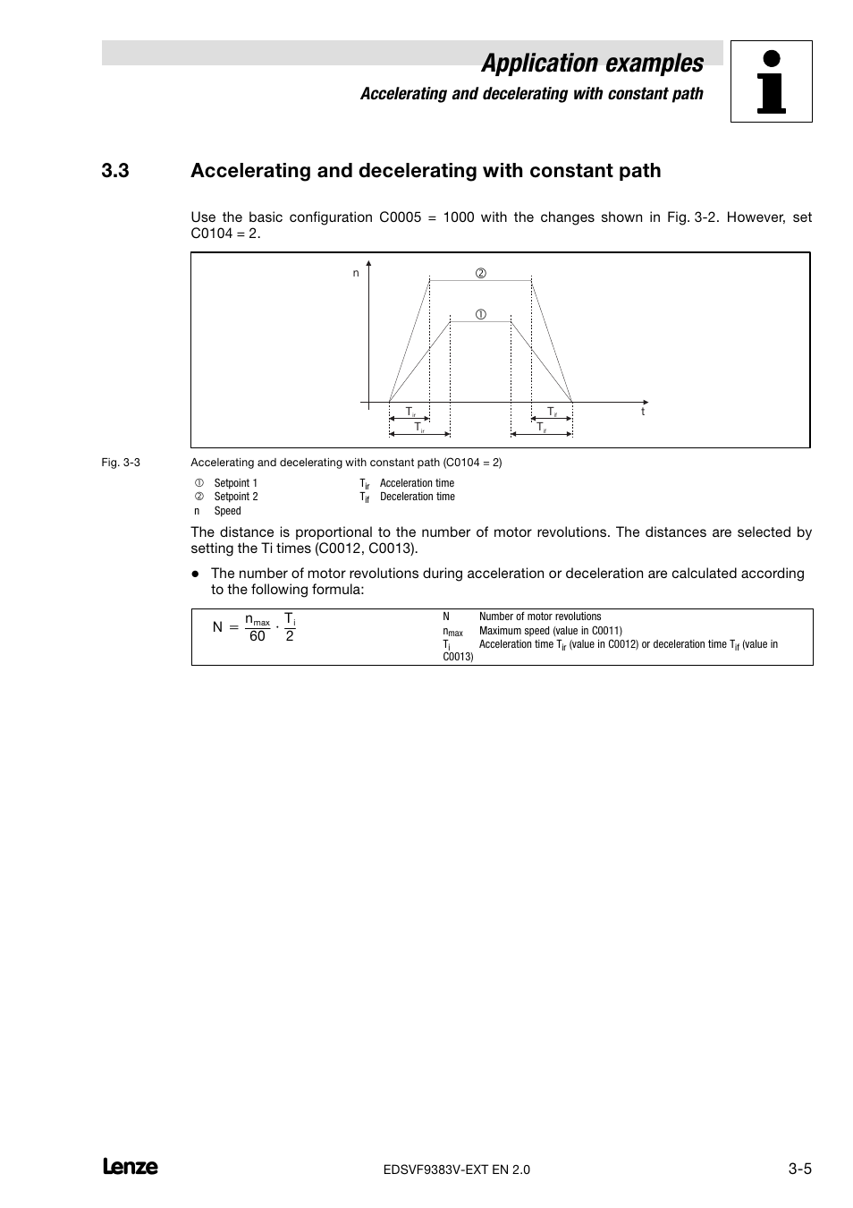 Accelerating and decelerating with constant path, Application examples, 3 accelerating and decelerating with constant path | Lenze EVF9383 User Manual | Page 175 / 232
