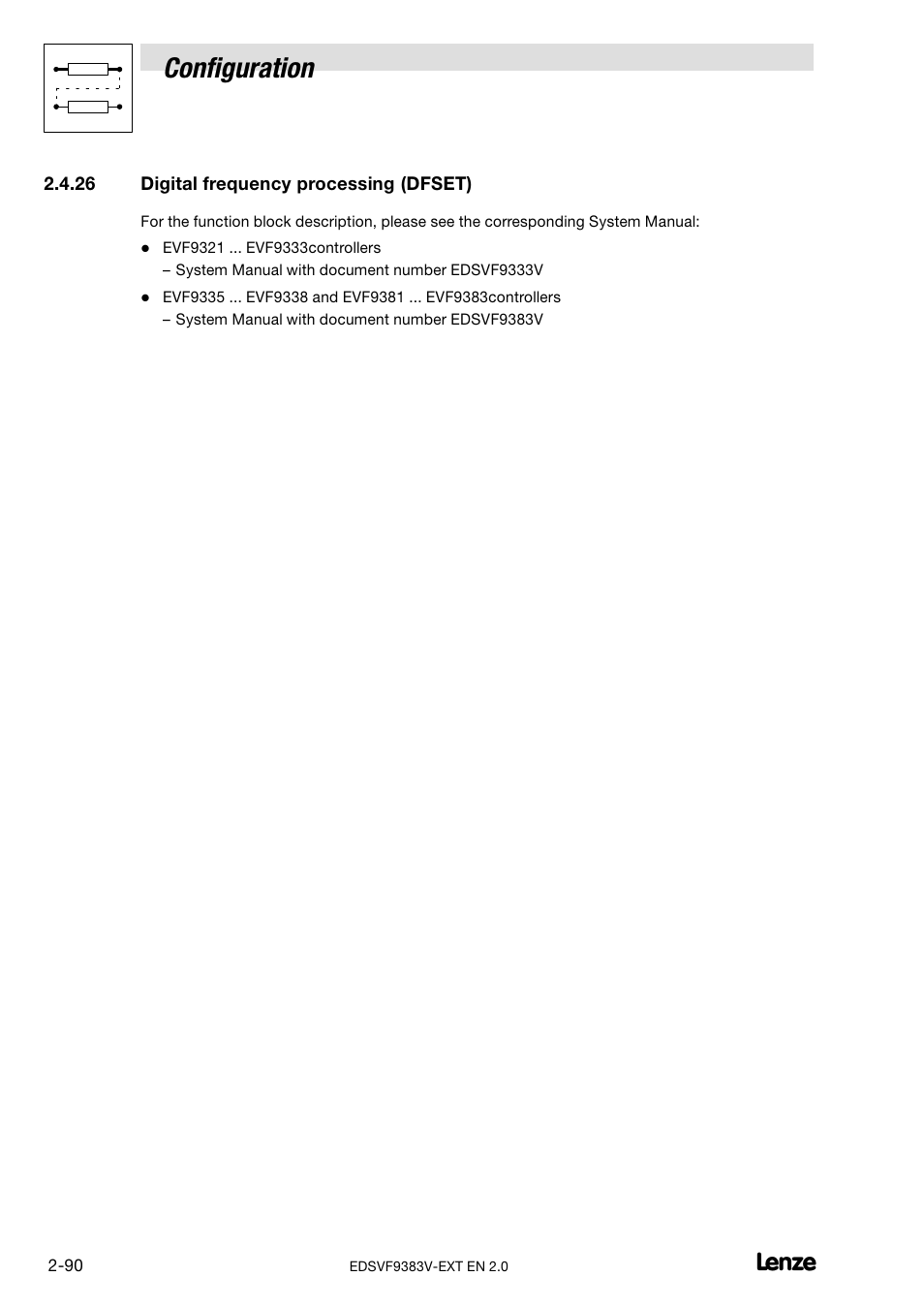 Digital frequency processing (dfset), Configuration | Lenze EVF9383 User Manual | Page 98 / 232