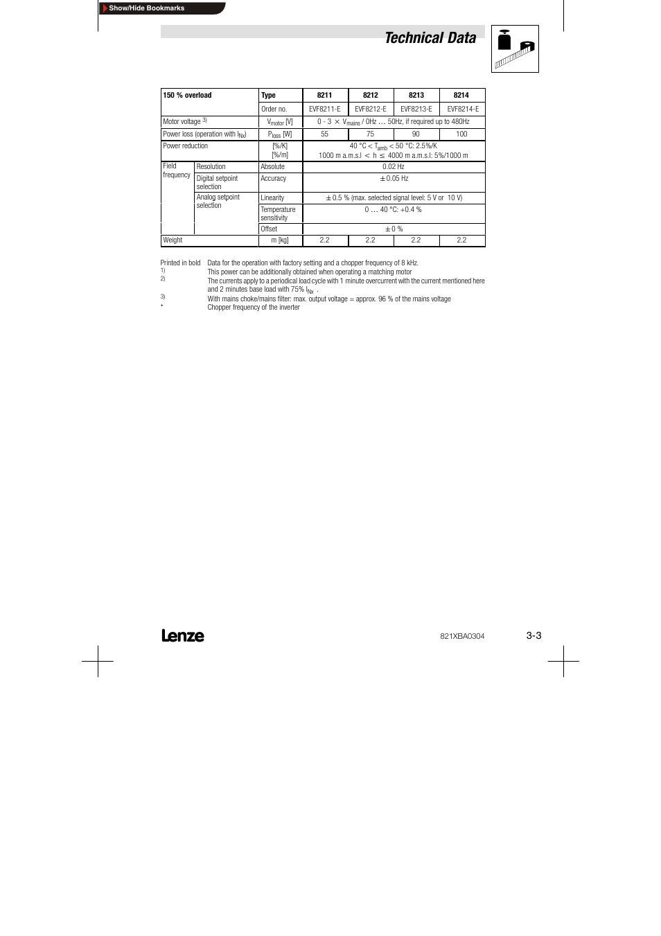 Technical data | Lenze 8210 series User Manual | Page 13 / 70