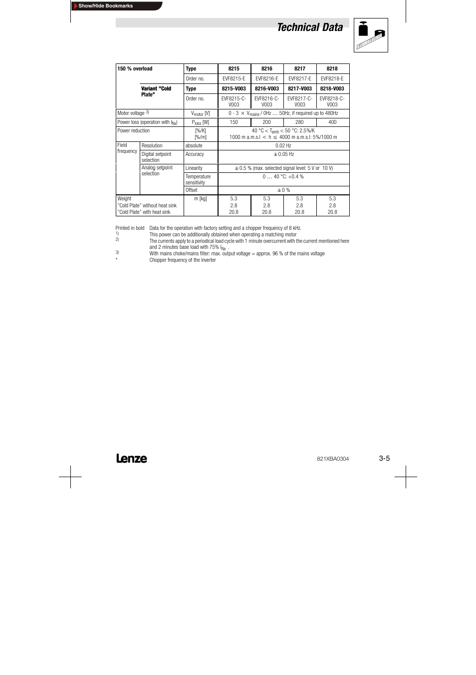 Technical data | Lenze 8210 series User Manual | Page 15 / 70
