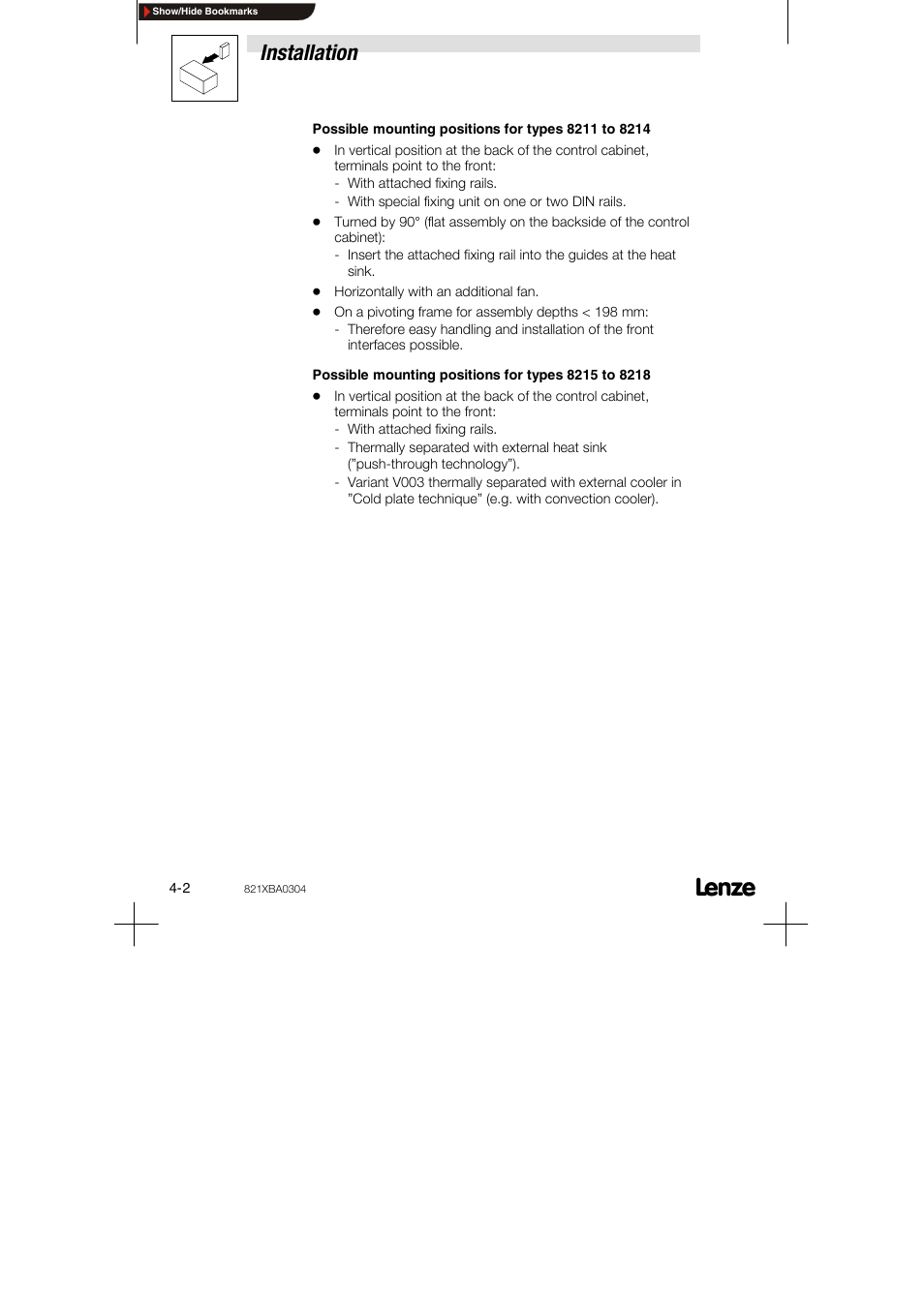 Installation | Lenze 8210 series User Manual | Page 20 / 70