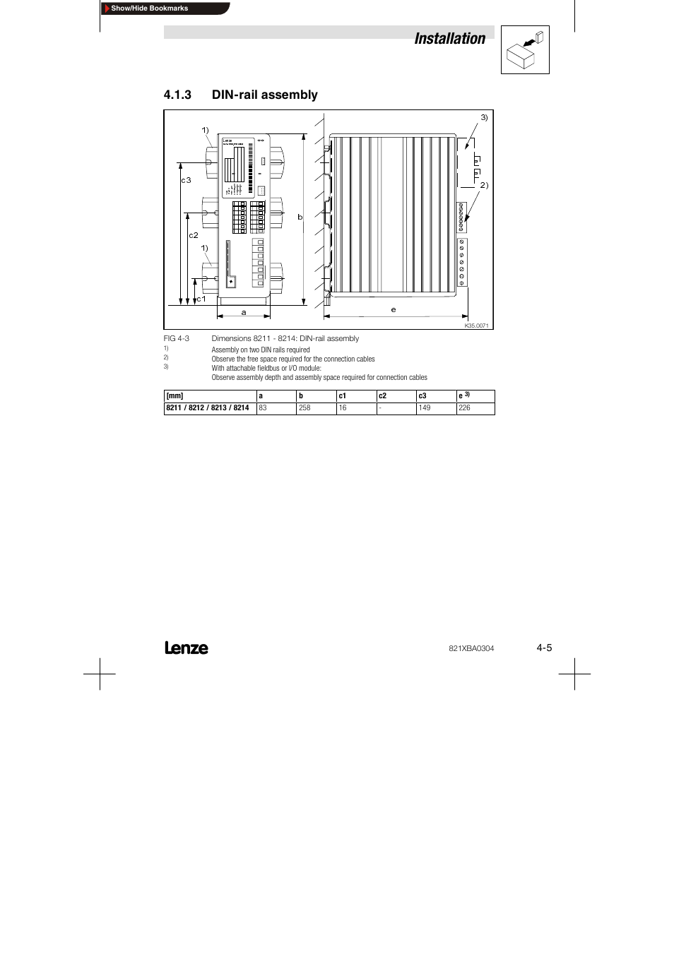 3 din-rail assembly, Installation | Lenze 8210 series User Manual | Page 23 / 70
