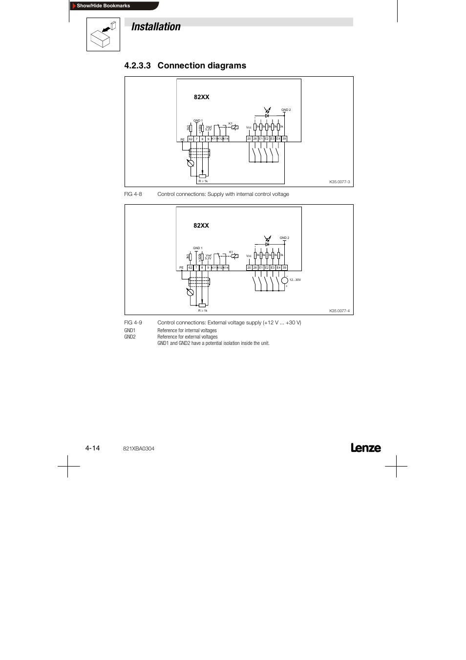 3 connection diagrams, Installation, 82xx | Lenze 8210 series User Manual | Page 32 / 70