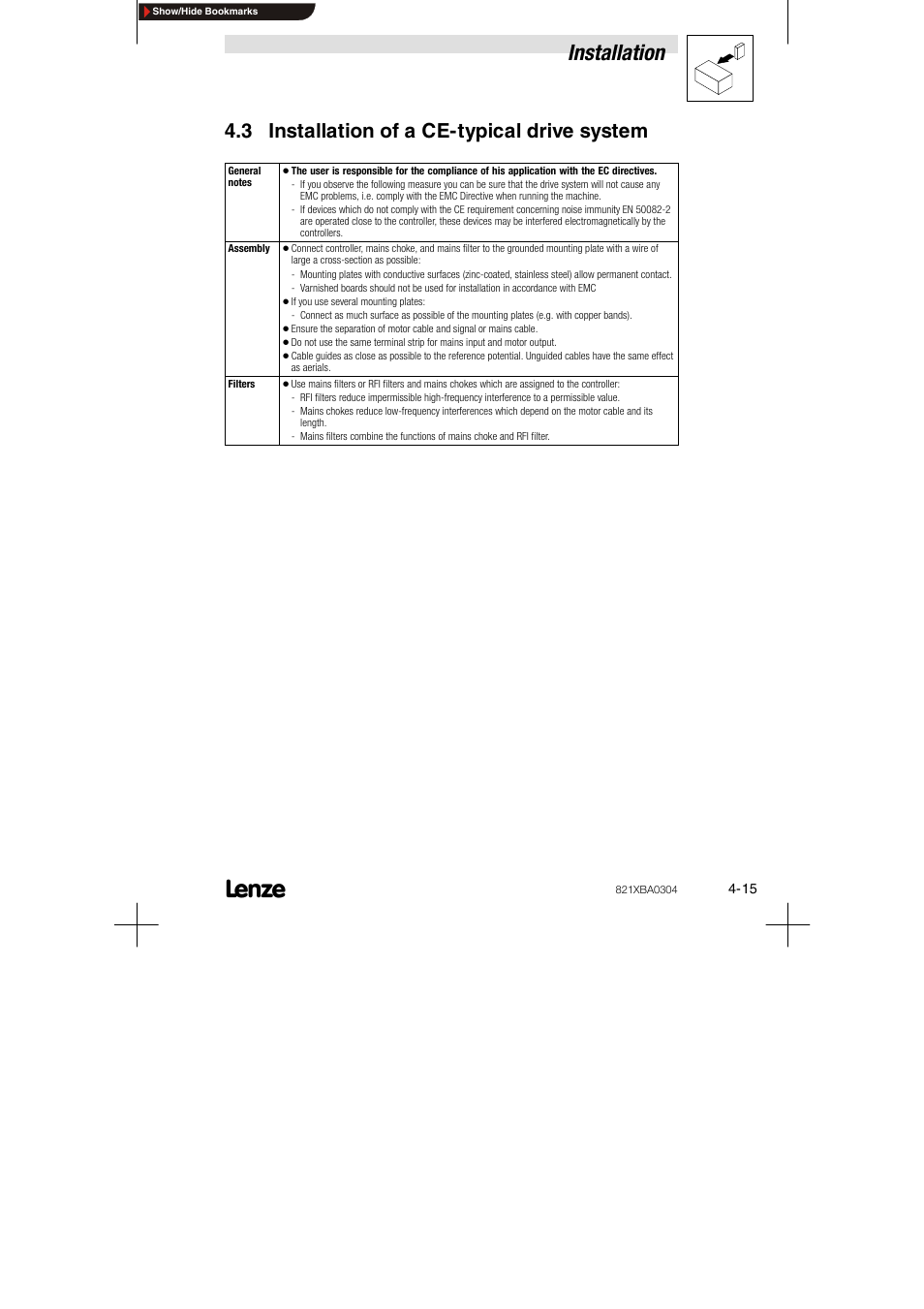 3 installation of a ce-typical drive system, Installation | Lenze 8210 series User Manual | Page 33 / 70