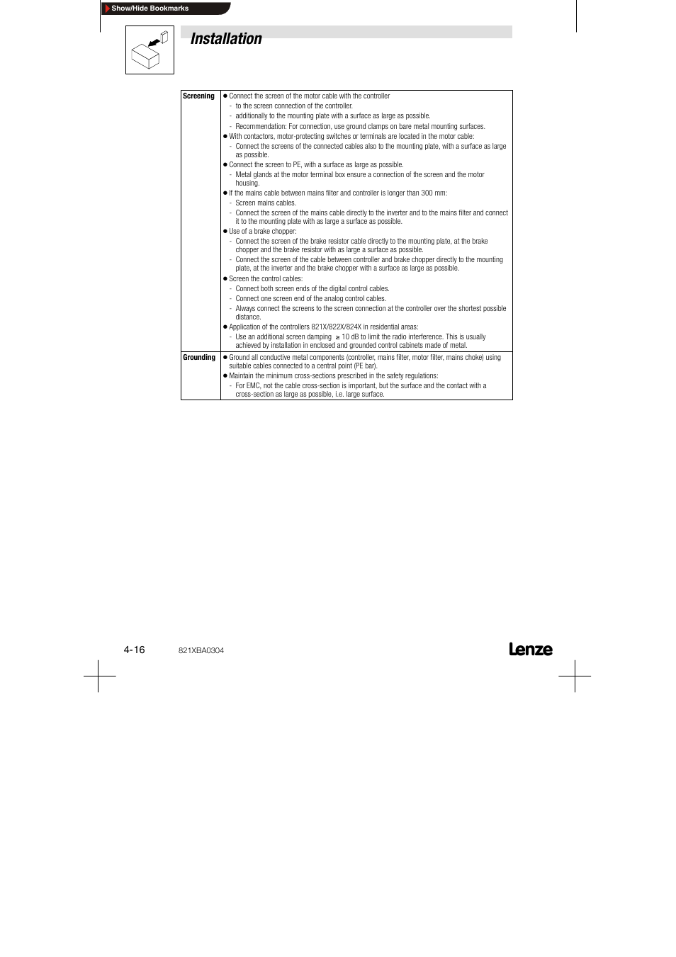 Installation | Lenze 8210 series User Manual | Page 34 / 70