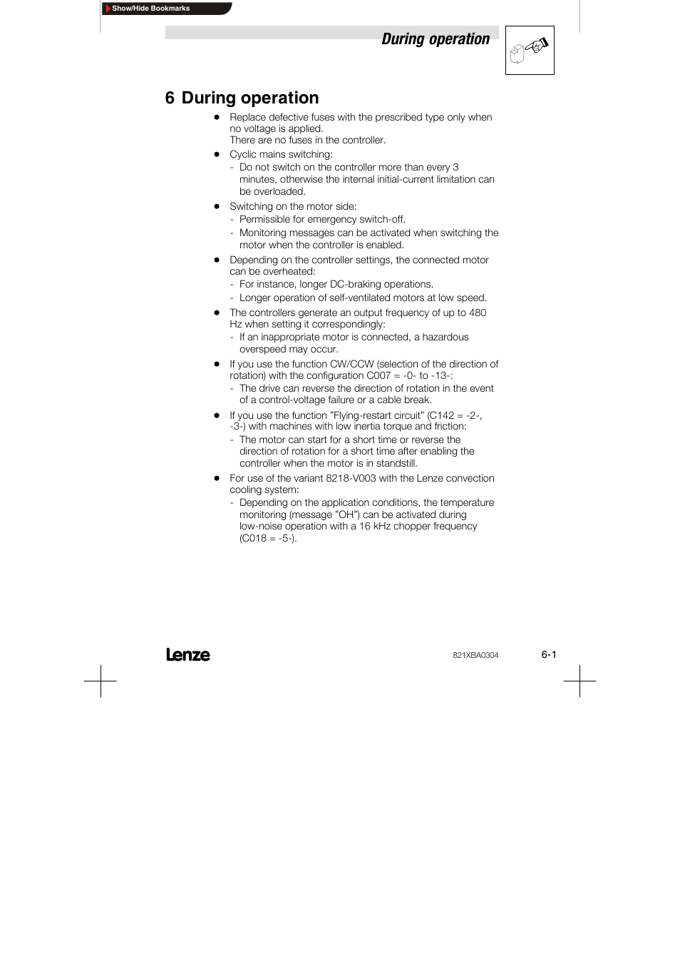6 during operation, During operation | Lenze 8210 series User Manual | Page 49 / 70