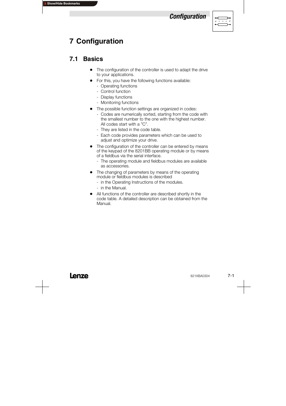 7 configuration, 1 basics, Configuration | Lenze 8210 series User Manual | Page 51 / 70