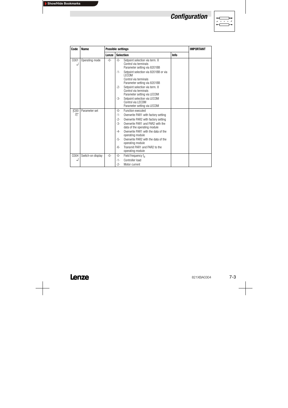 Configuration | Lenze 8210 series User Manual | Page 53 / 70
