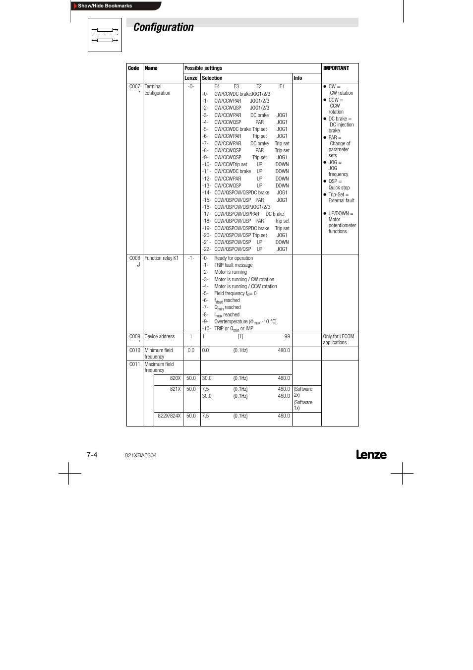 Configuration | Lenze 8210 series User Manual | Page 54 / 70