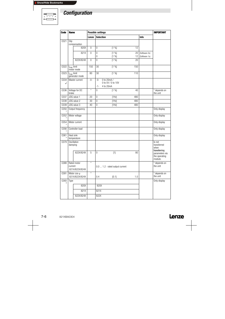 Configuration | Lenze 8210 series User Manual | Page 56 / 70