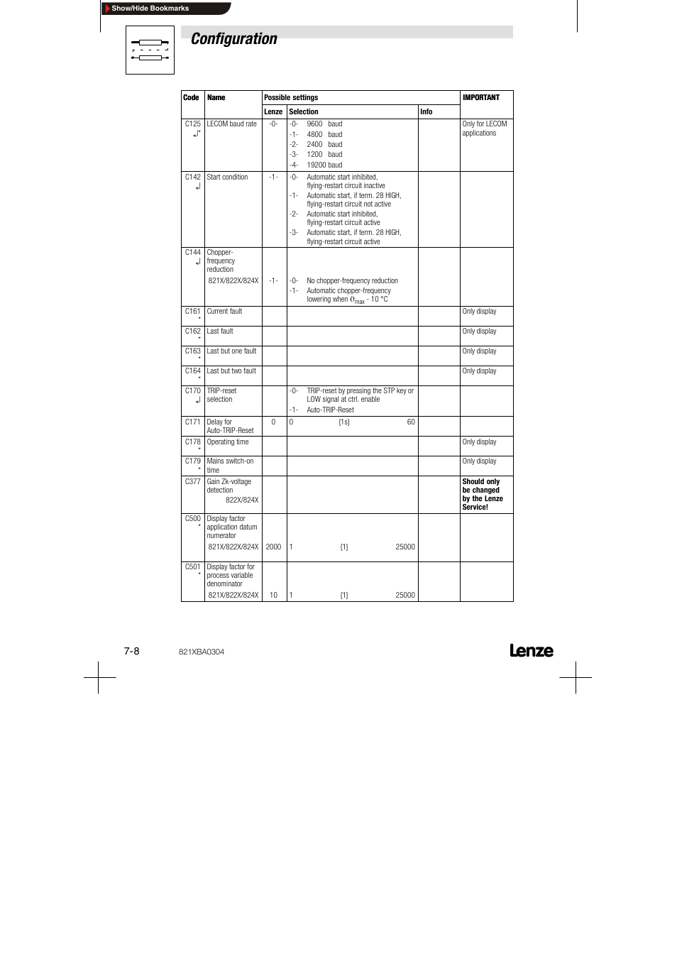 Configuration | Lenze 8210 series User Manual | Page 58 / 70