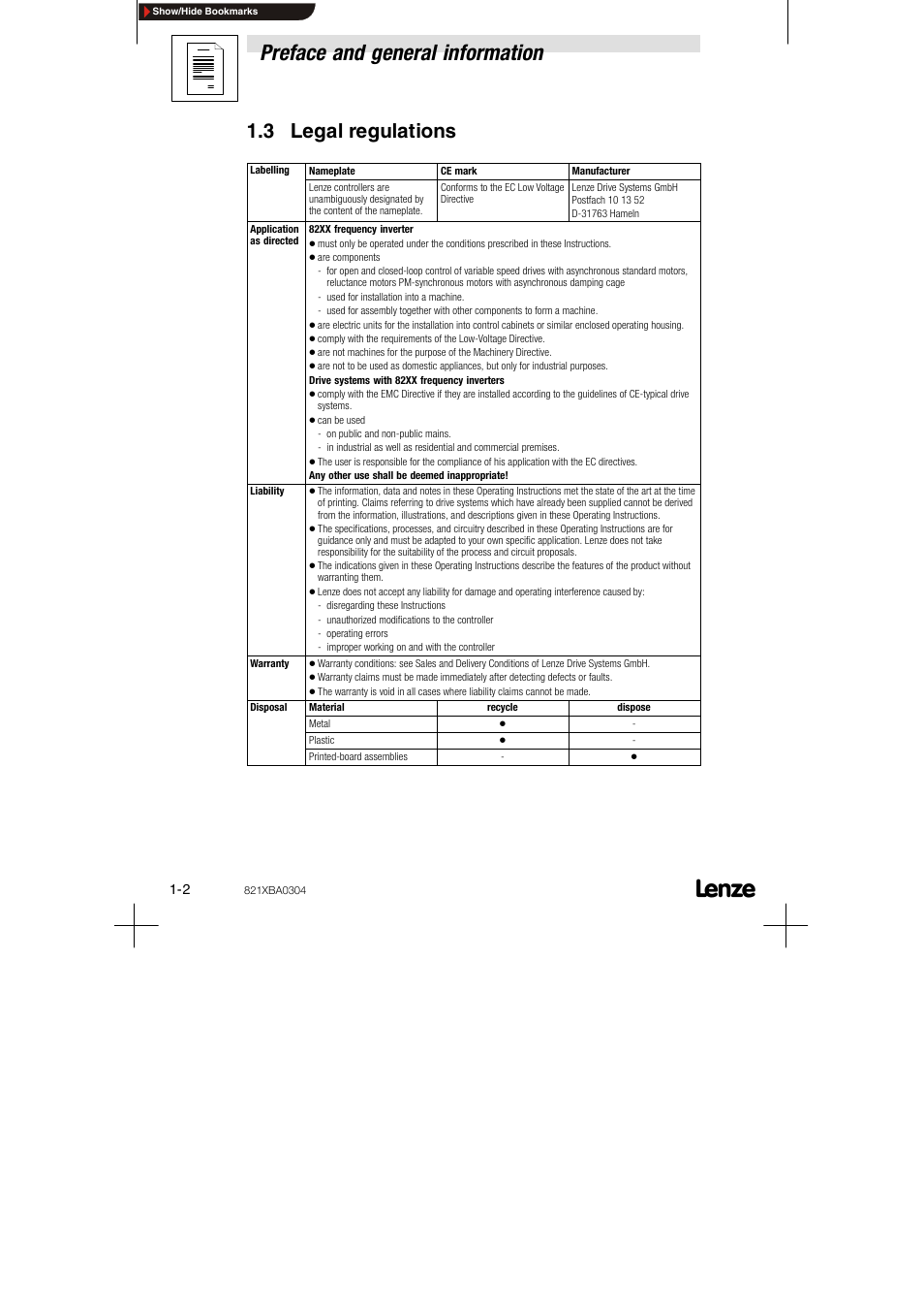 3 legal regulations, Preface and general information | Lenze 8210 series User Manual | Page 6 / 70