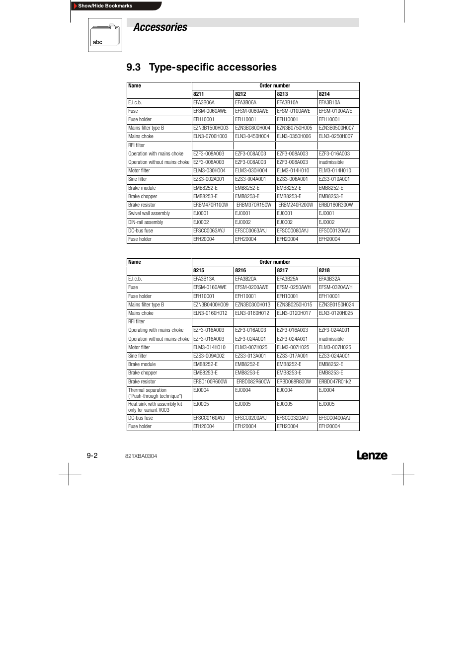 3 type-specific accessories, Accessories | Lenze 8210 series User Manual | Page 66 / 70