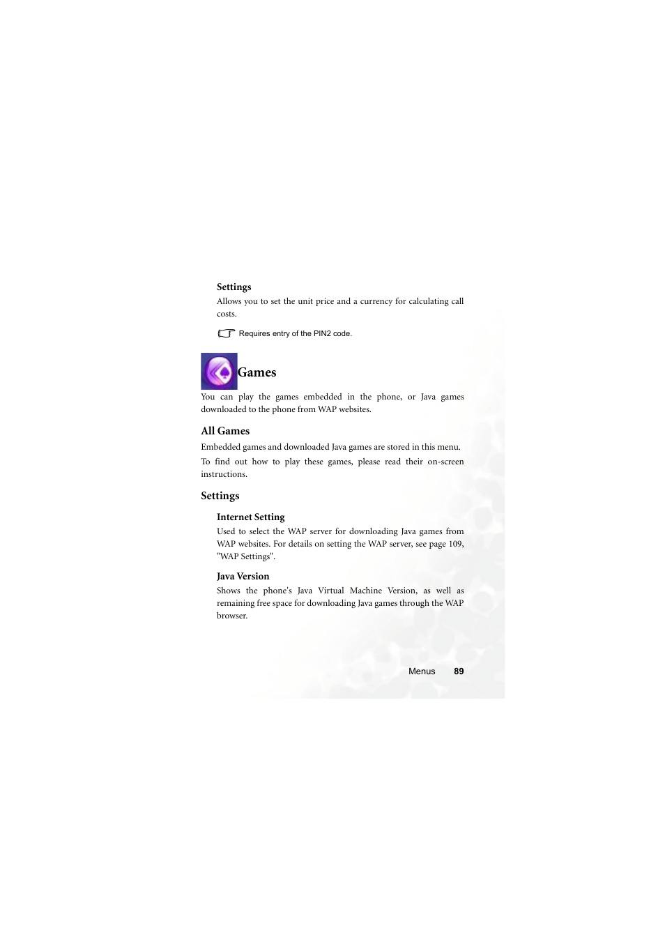 Games, All games, Settings | All games settings | BenQ Z2 User Manual | Page 105 / 148