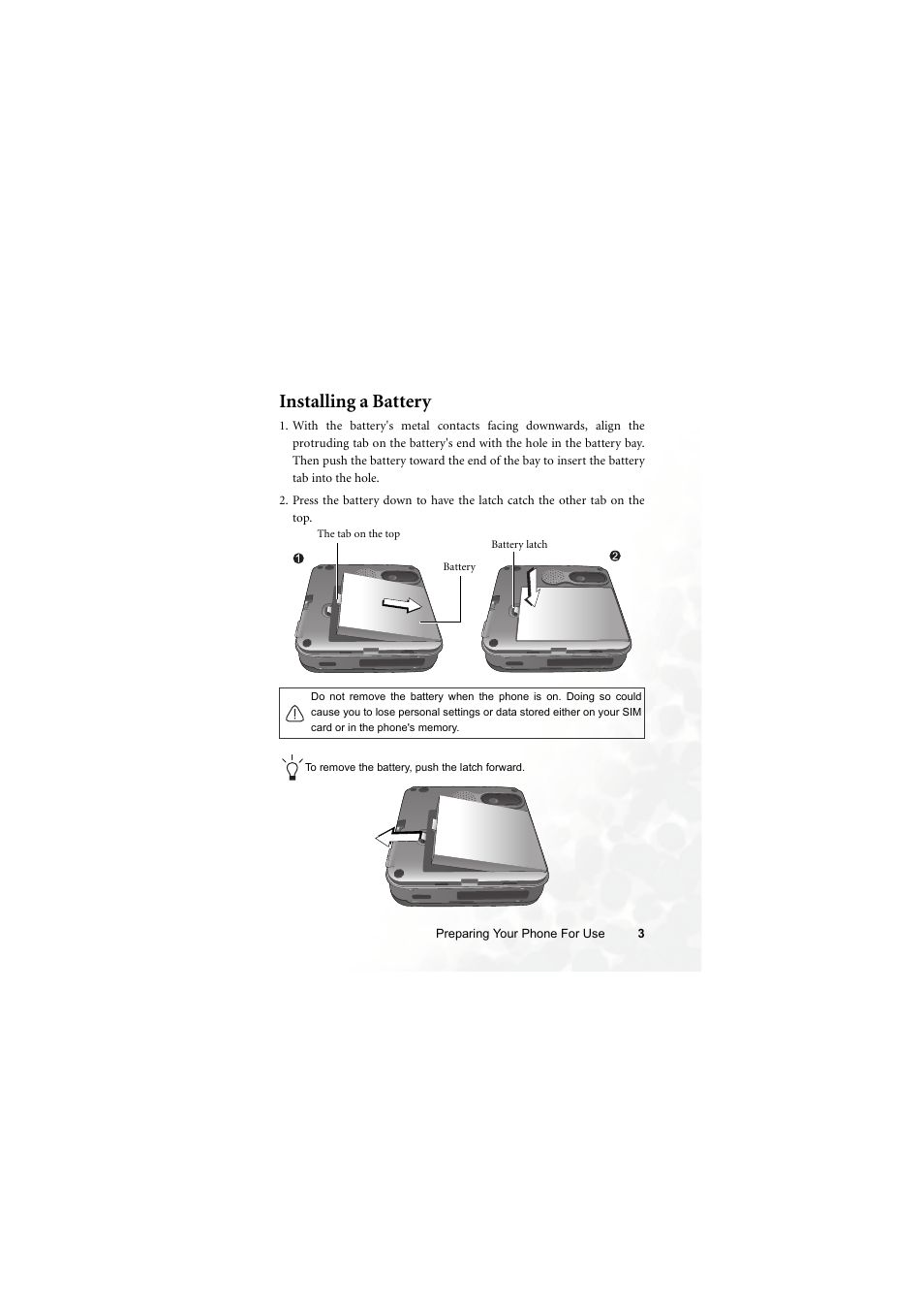 Installing a battery | BenQ Z2 User Manual | Page 19 / 148