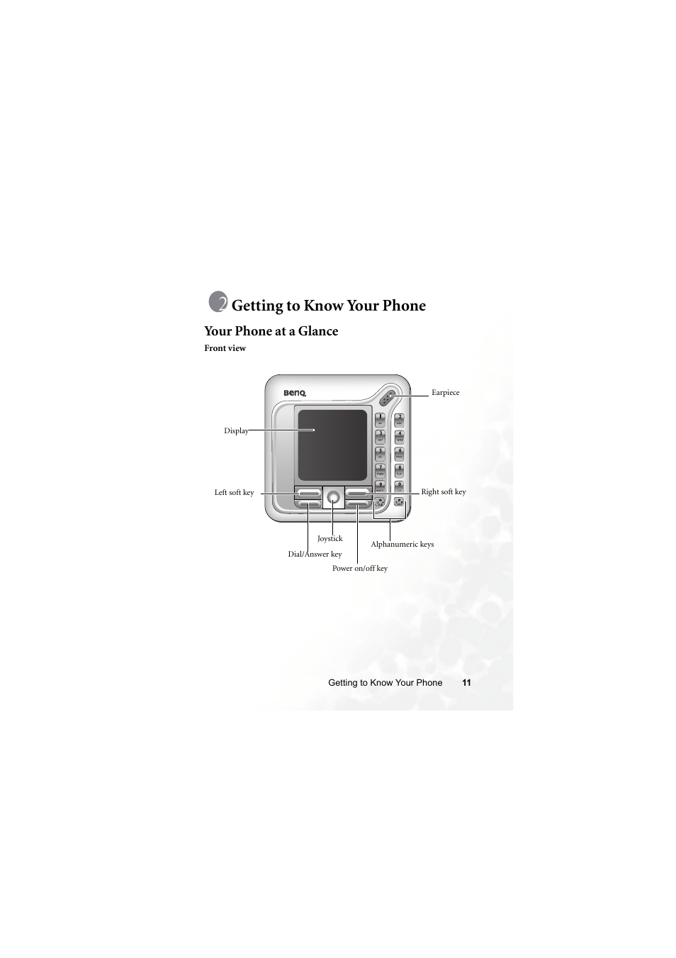 Getting to know your phone, Your phone at a glance | BenQ Z2 User Manual | Page 27 / 148