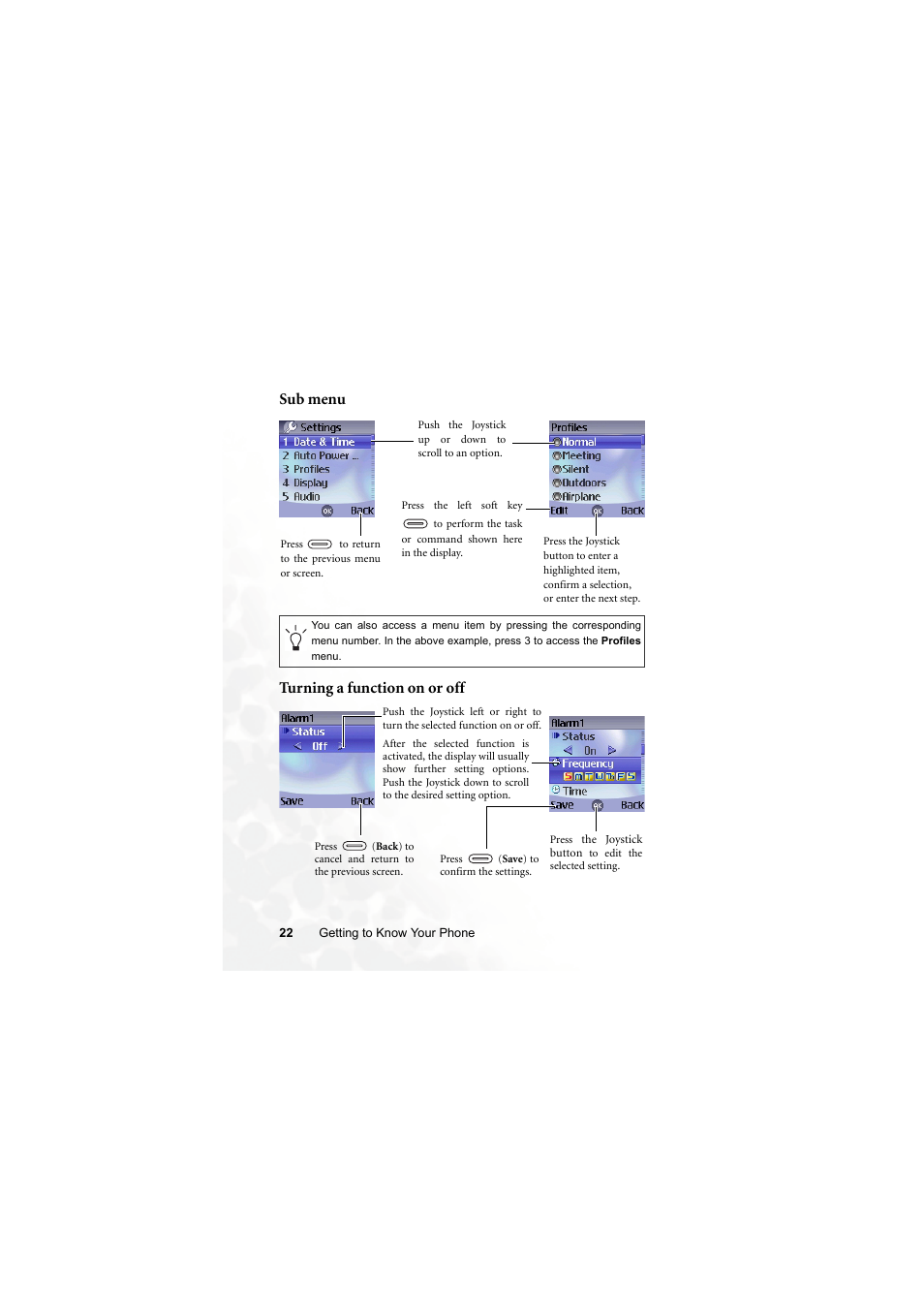 Sub menu, Sub menu turning a function on or off | BenQ Z2 User Manual | Page 38 / 148