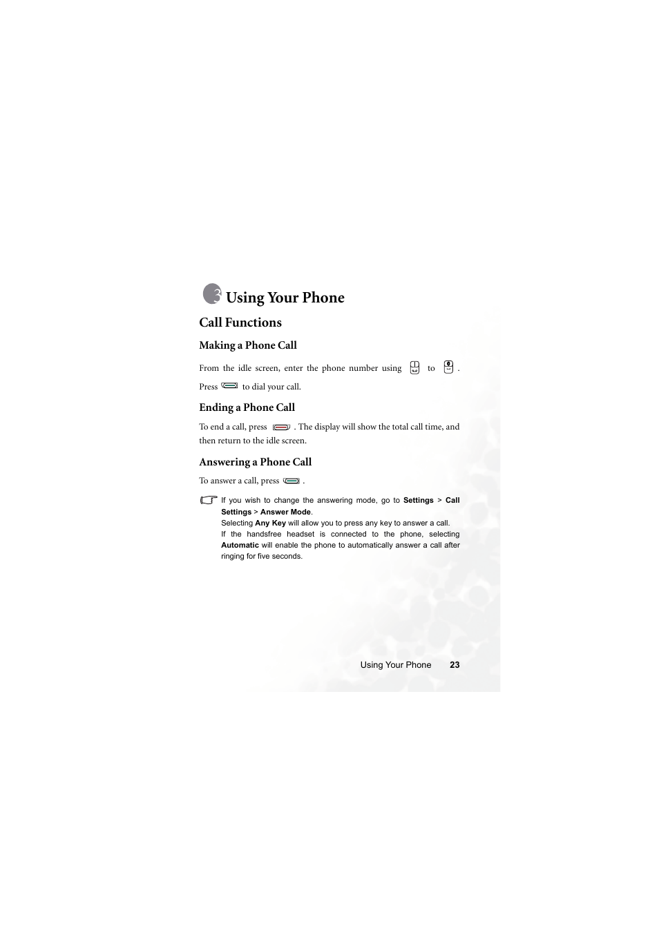 Using your phone, Call functions, Making a phone call | Ending a phone call, Answering a phone call, Ending a phone call answering a phone call | BenQ Z2 User Manual | Page 39 / 148