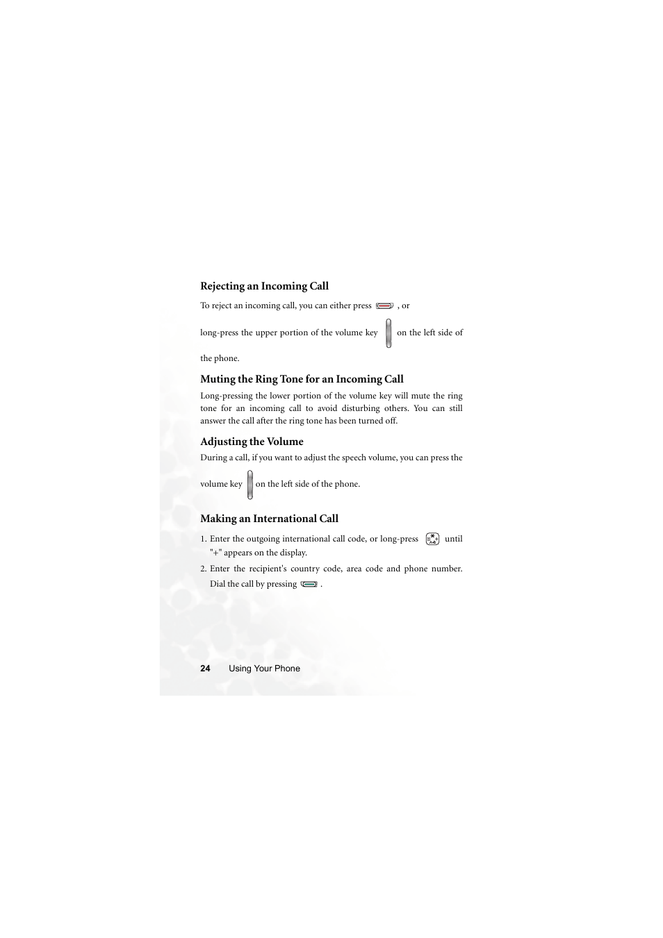 Rejecting an incoming call, Muting the ring tone for an incoming call, Adjusting the volume | Making an international call | BenQ Z2 User Manual | Page 40 / 148