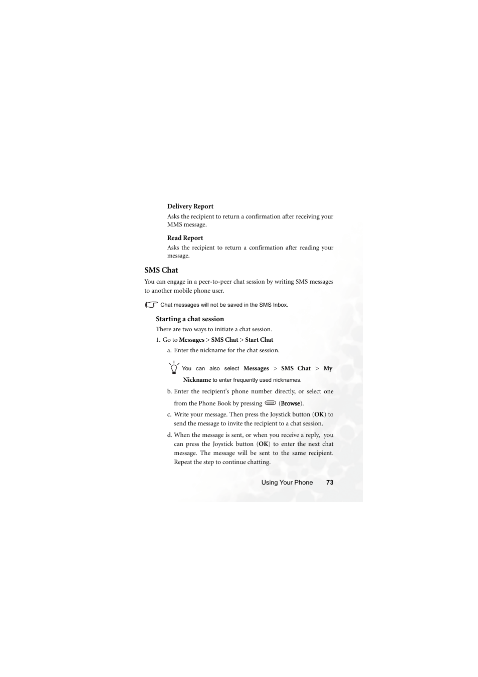 Sms chat | BenQ Z2 User Manual | Page 89 / 148