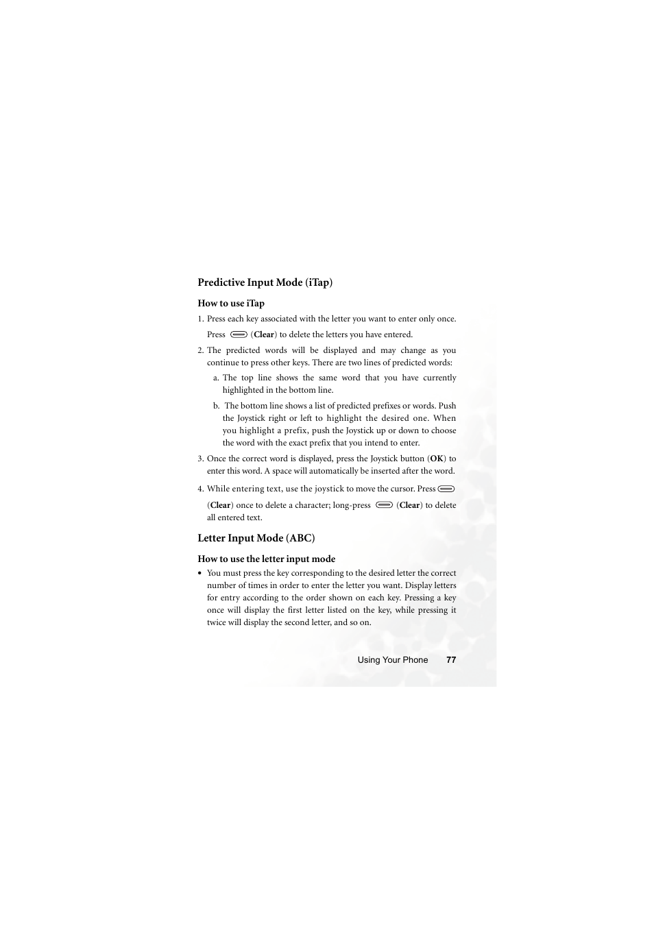 Predictive input mode (itap), Letter input mode (abc) | BenQ Z2 User Manual | Page 93 / 148