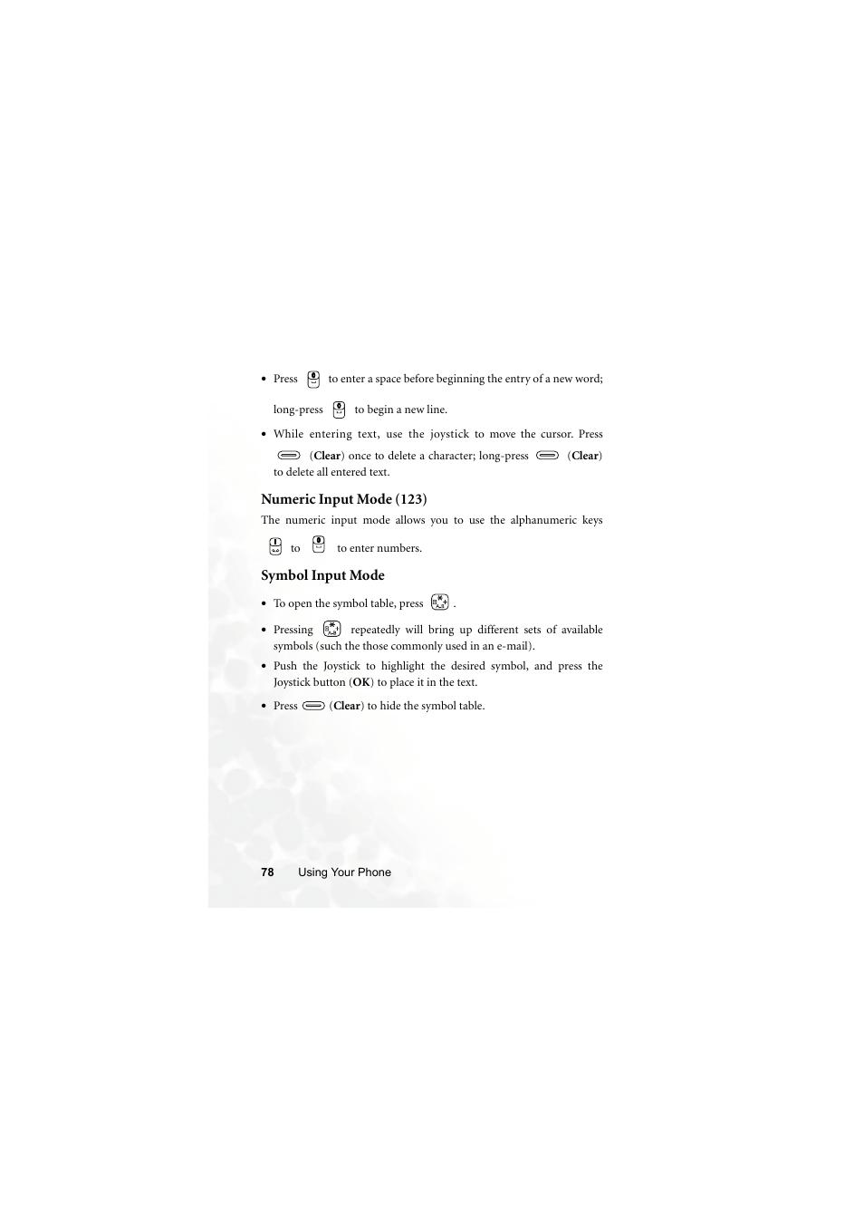 Numeric input mode (123), Symbol input mode, Numeric input mode (123) symbol input mode | BenQ Z2 User Manual | Page 94 / 148