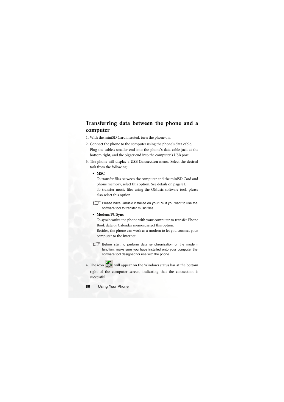Transferring data between the phone and a computer | BenQ Z2 User Manual | Page 96 / 148