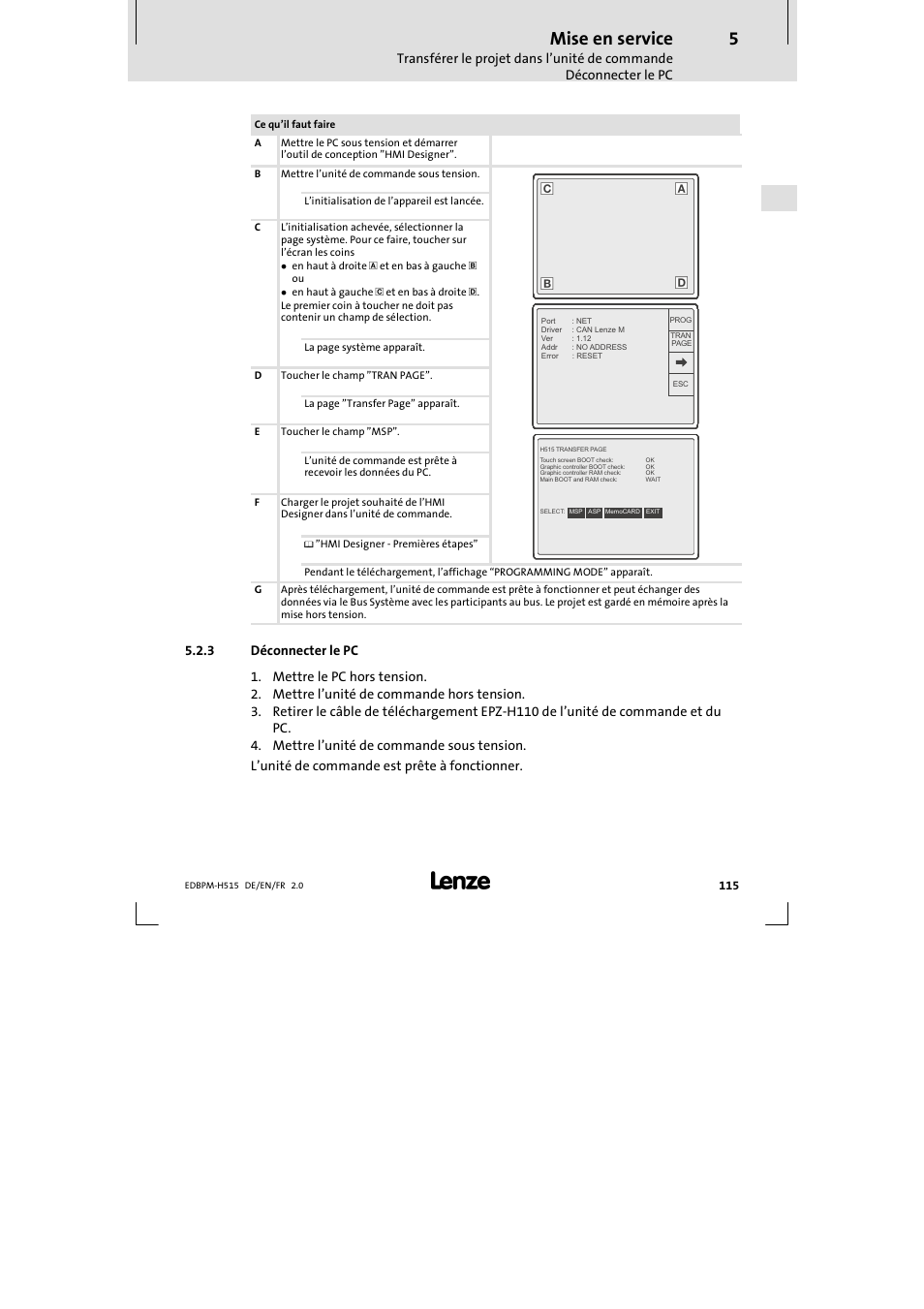 3 déconnecter le pc, Déconnecter le pc, Mise en service | Lenze EPM-H515 User Manual | Page 115 / 138