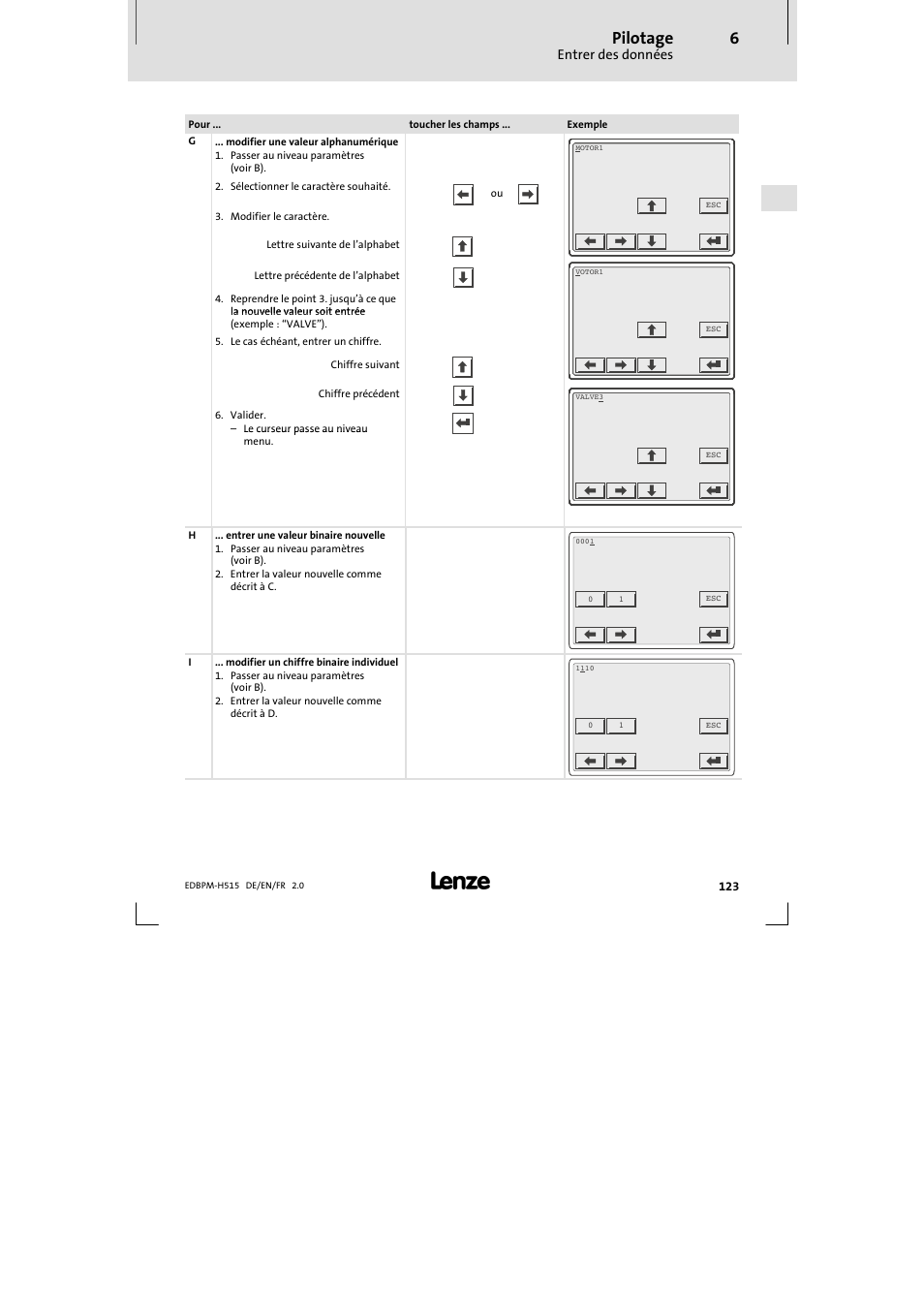 Pilotage, Entrer des données | Lenze EPM-H515 User Manual | Page 123 / 138