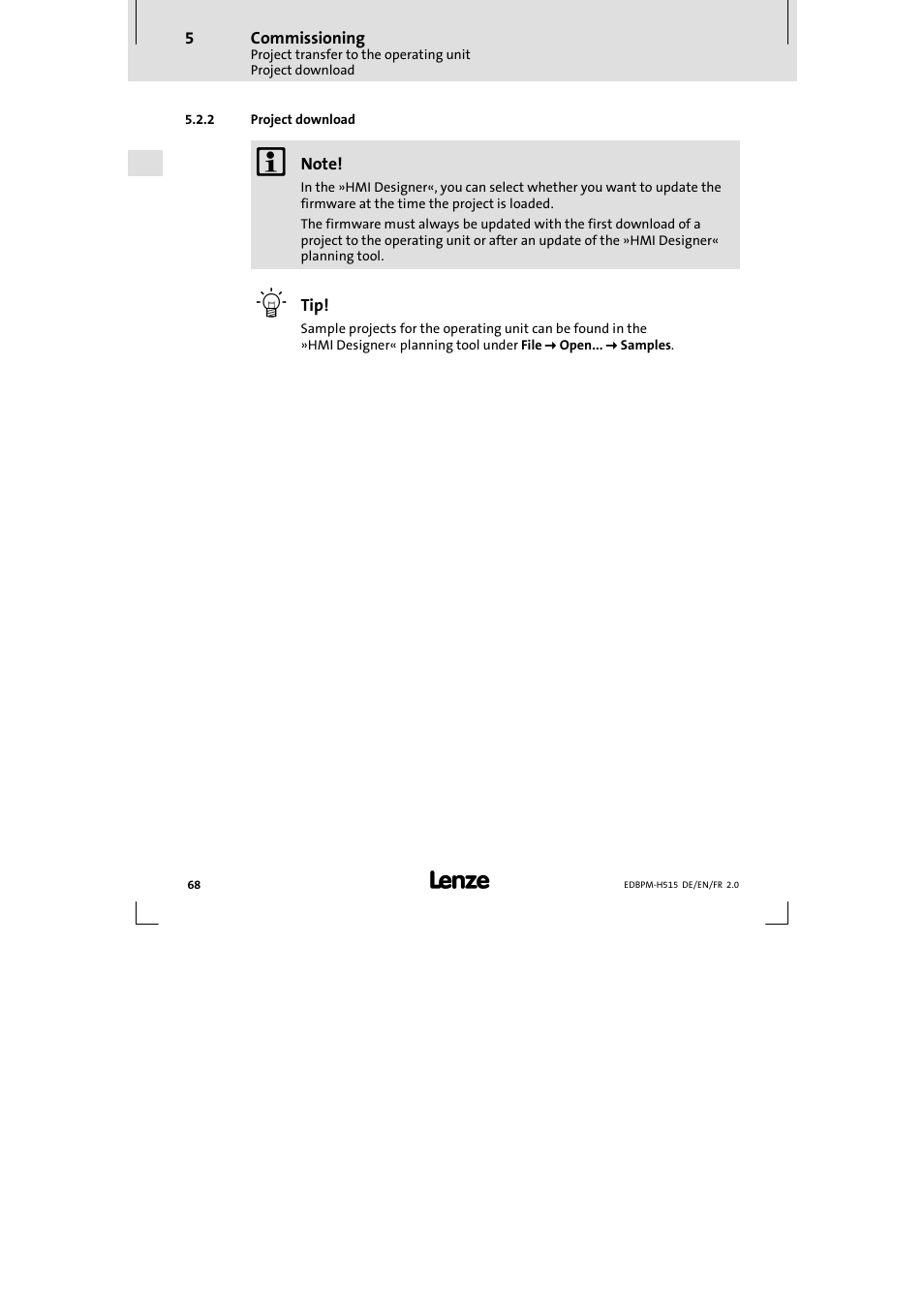 2 project download, Project download | Lenze EPM-H515 User Manual | Page 68 / 138