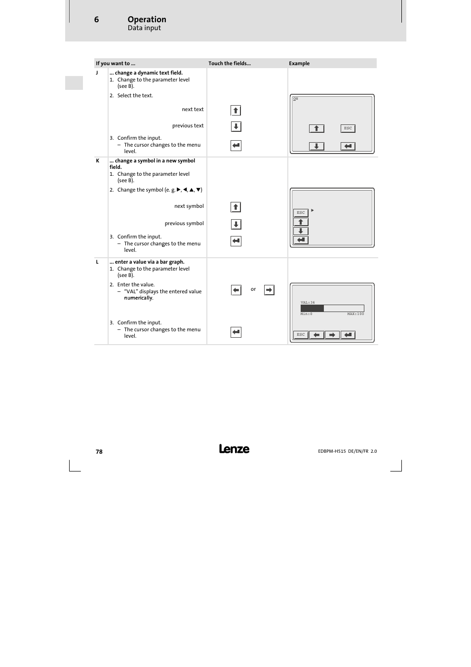 Operation, Data input | Lenze EPM-H515 User Manual | Page 78 / 138
