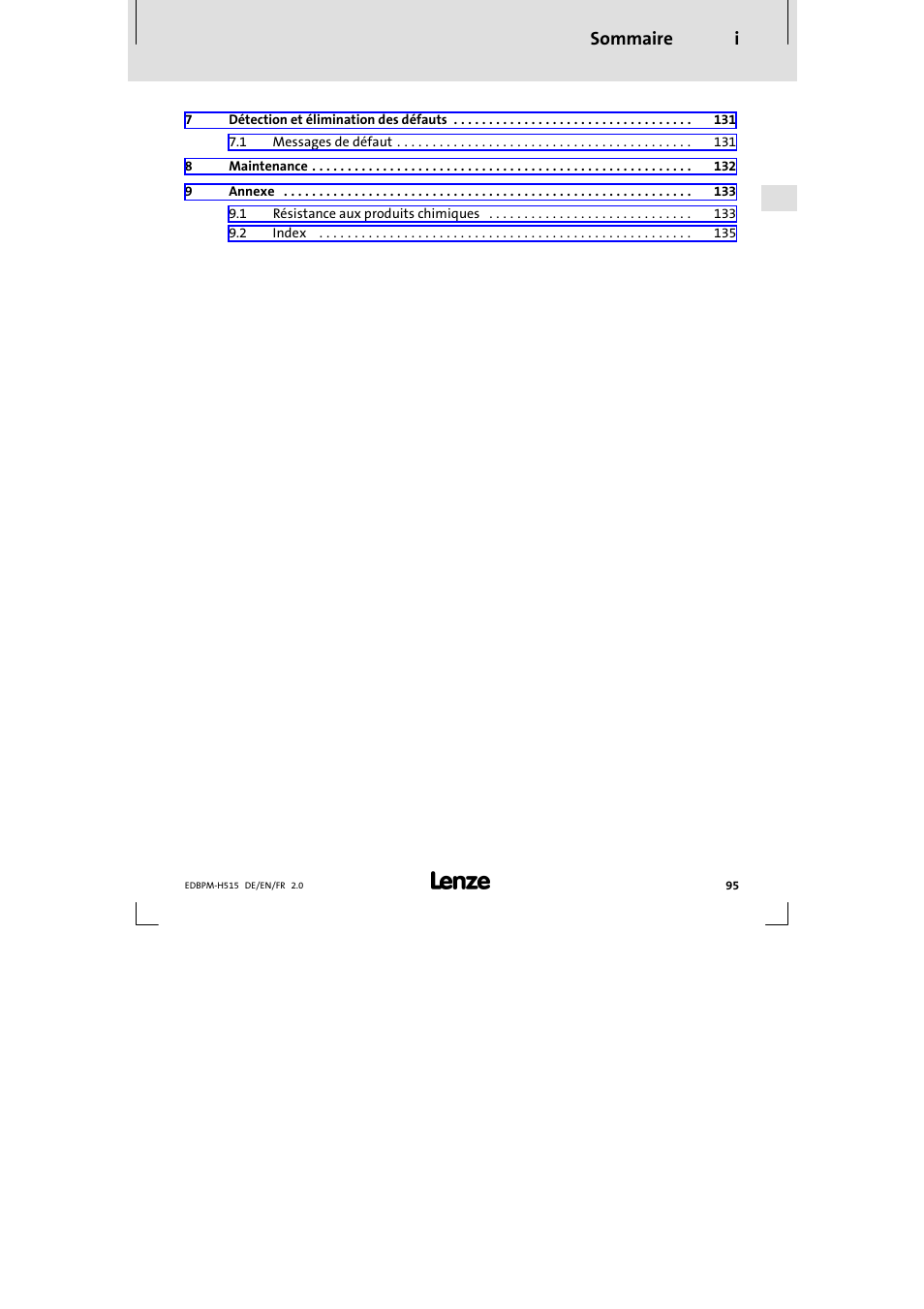 Sommaire i | Lenze EPM-H515 User Manual | Page 95 / 138