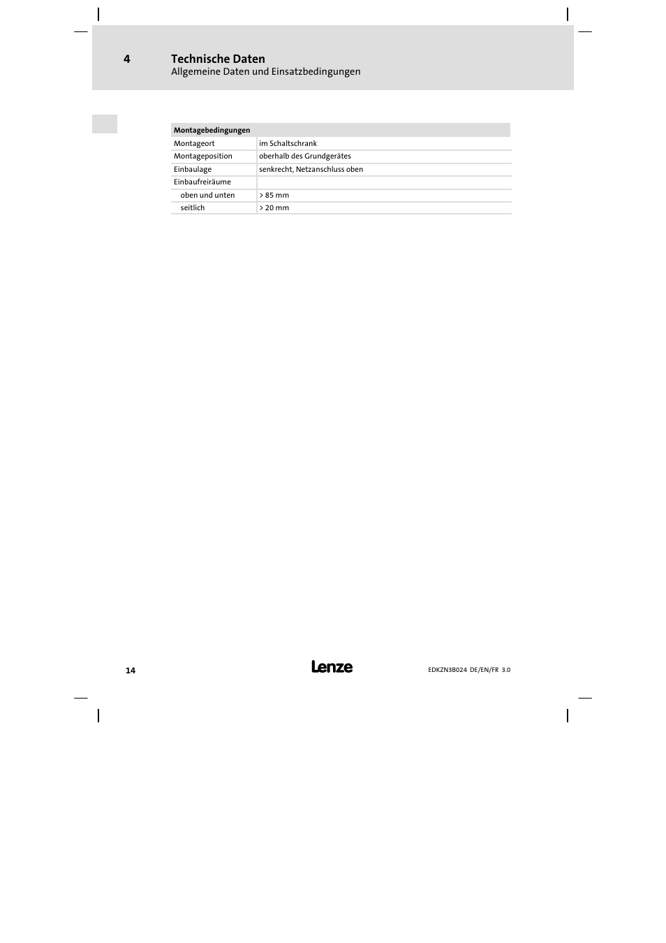 Technische daten | Lenze EZN3B series User Manual | Page 14 / 70