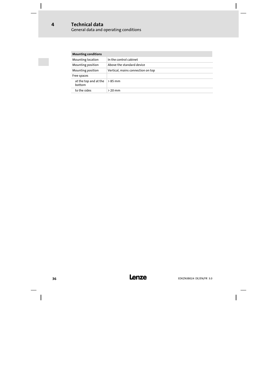 Technical data | Lenze EZN3B series User Manual | Page 36 / 70